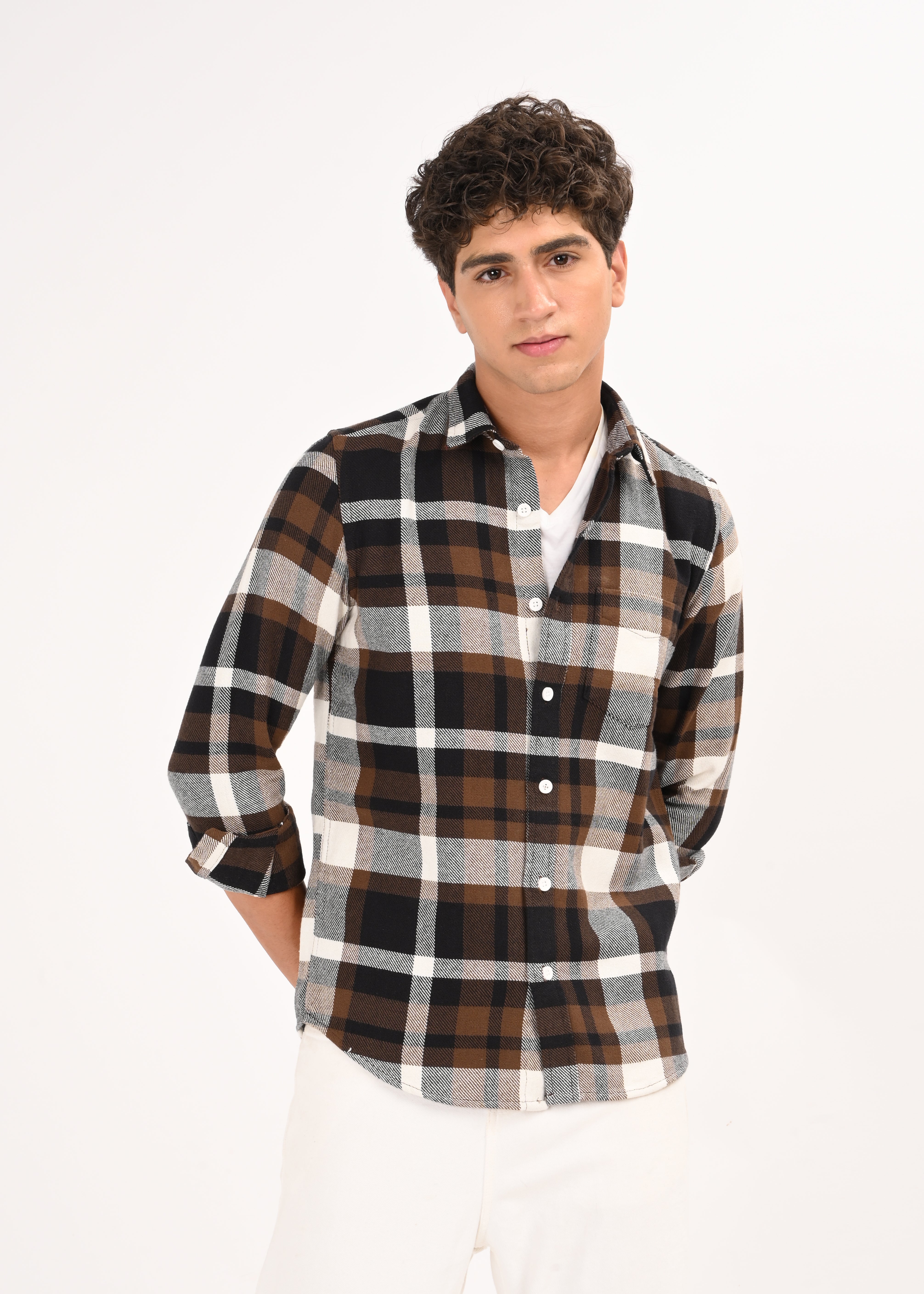 Men Brown Classic Checked Shirt
