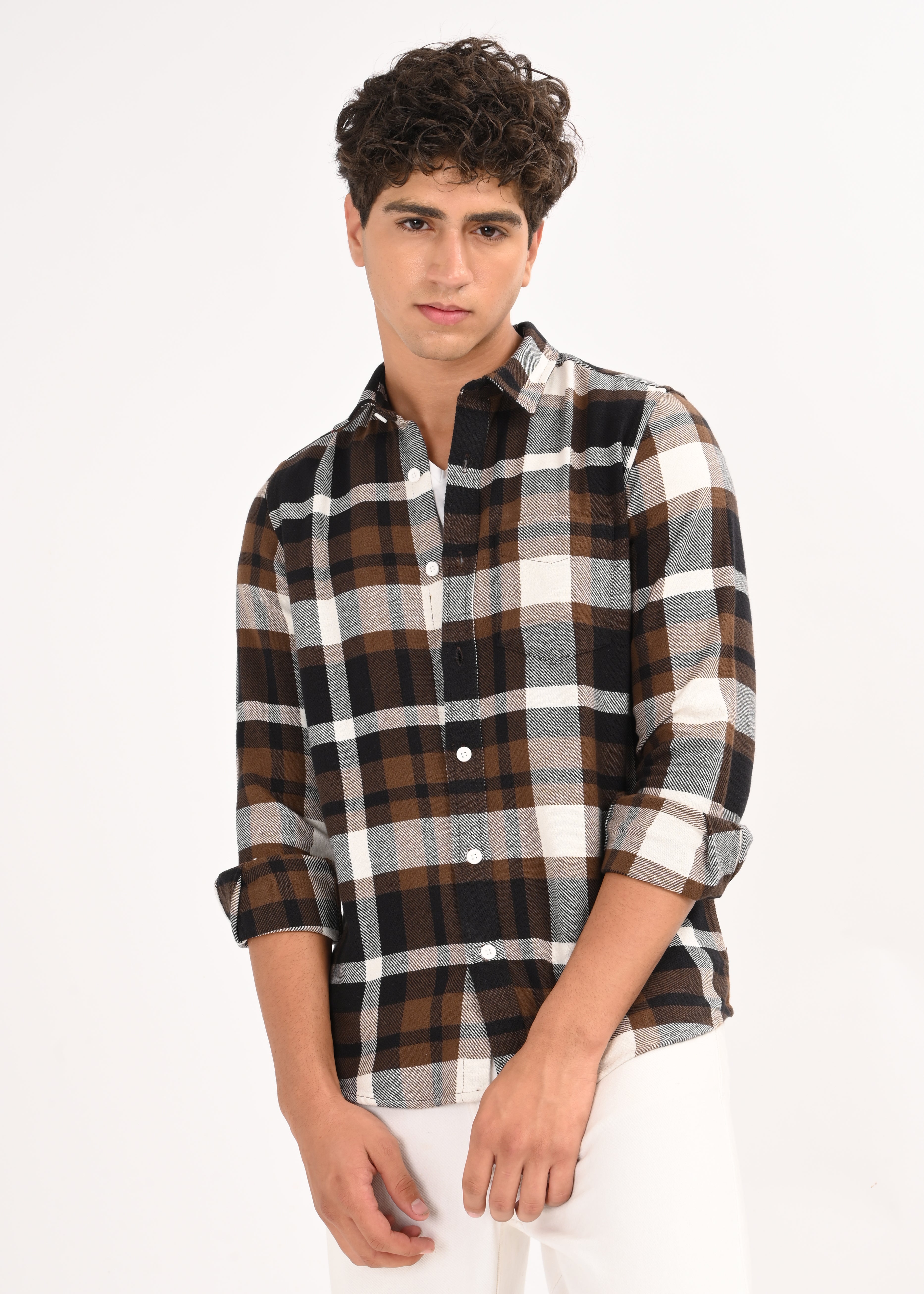 Men Brown Classic Checked Shirt
