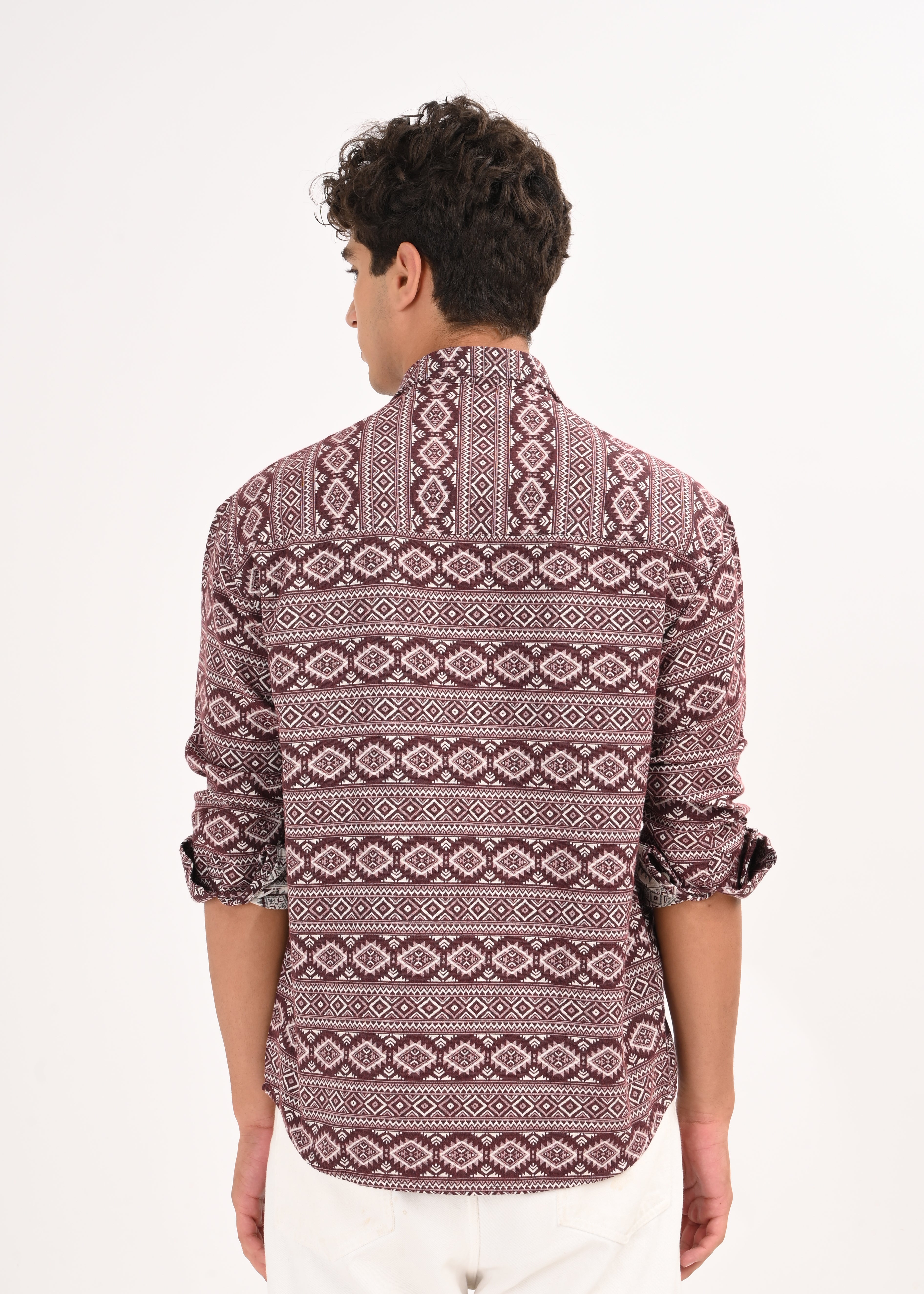 Men Maroon Textured Jacquard Tribal Shirt