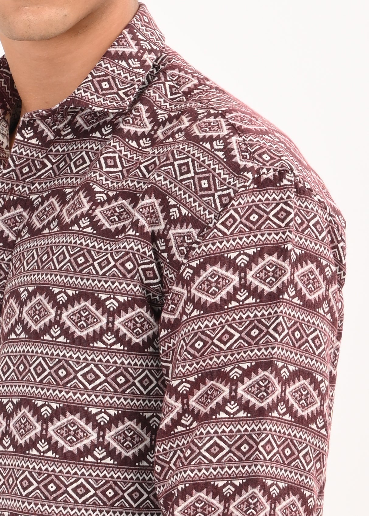 Men Maroon Textured Jacquard Tribal Shirt