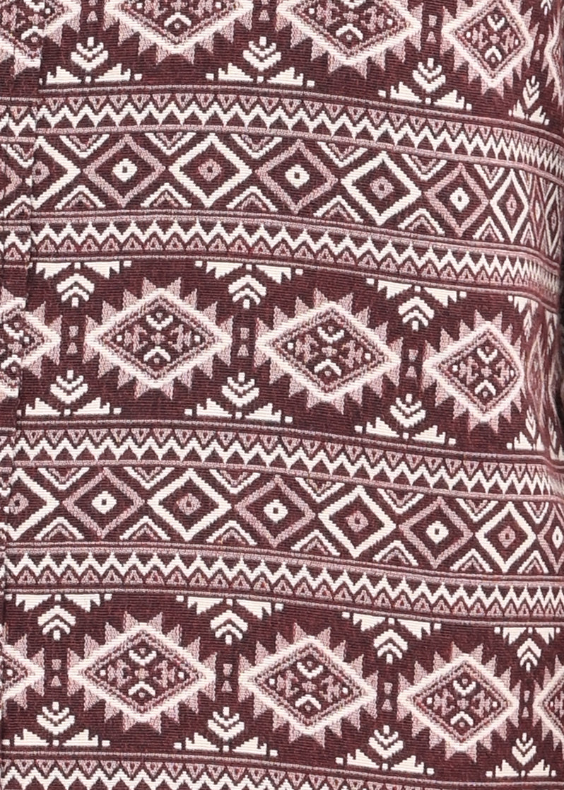 Men Maroon Textured Jacquard Tribal Shirt