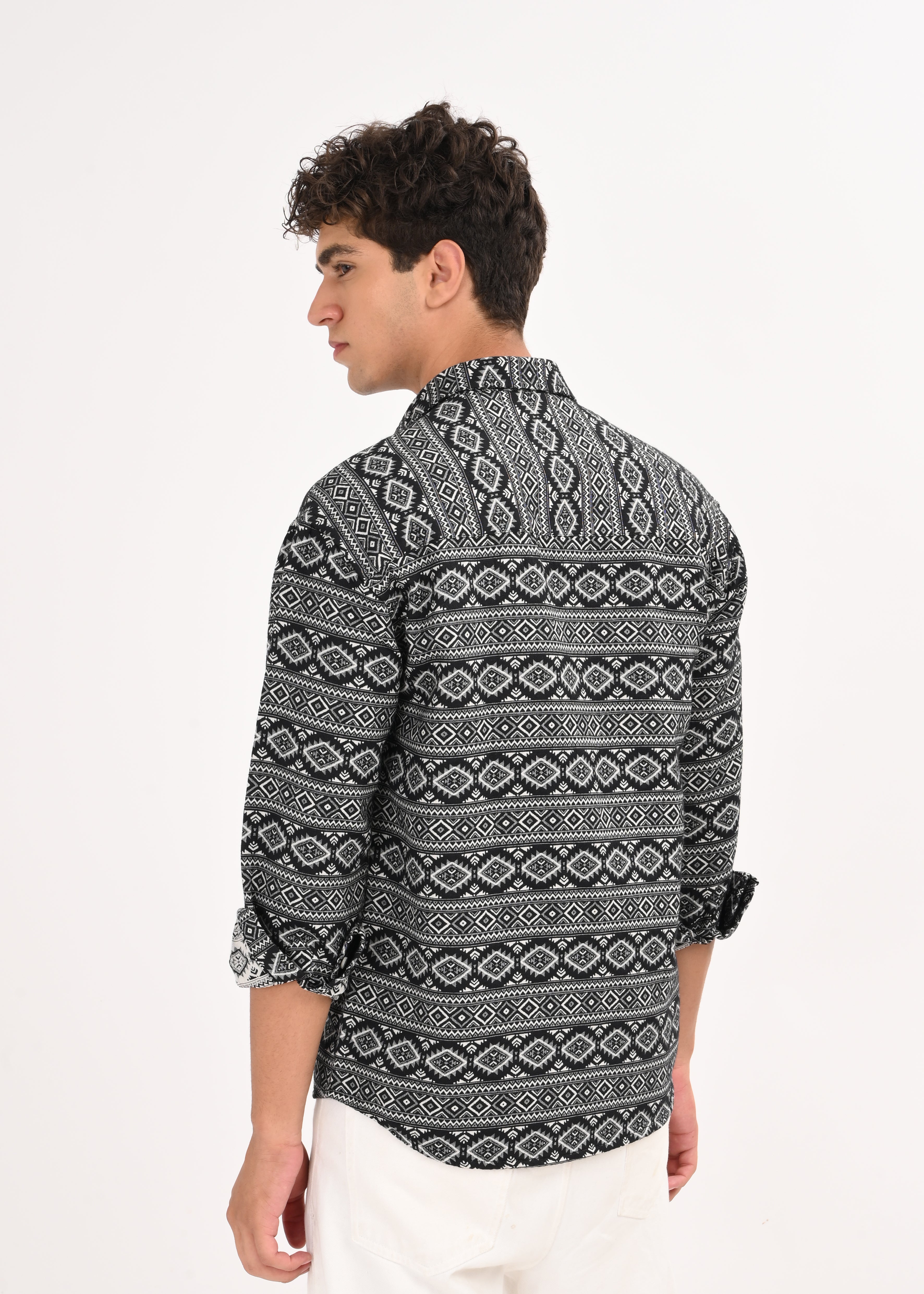 Men Black Textured Jacquard Tribal Shirt
