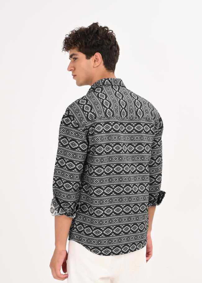 Men Black Textured Jacquard Tribal Shirt