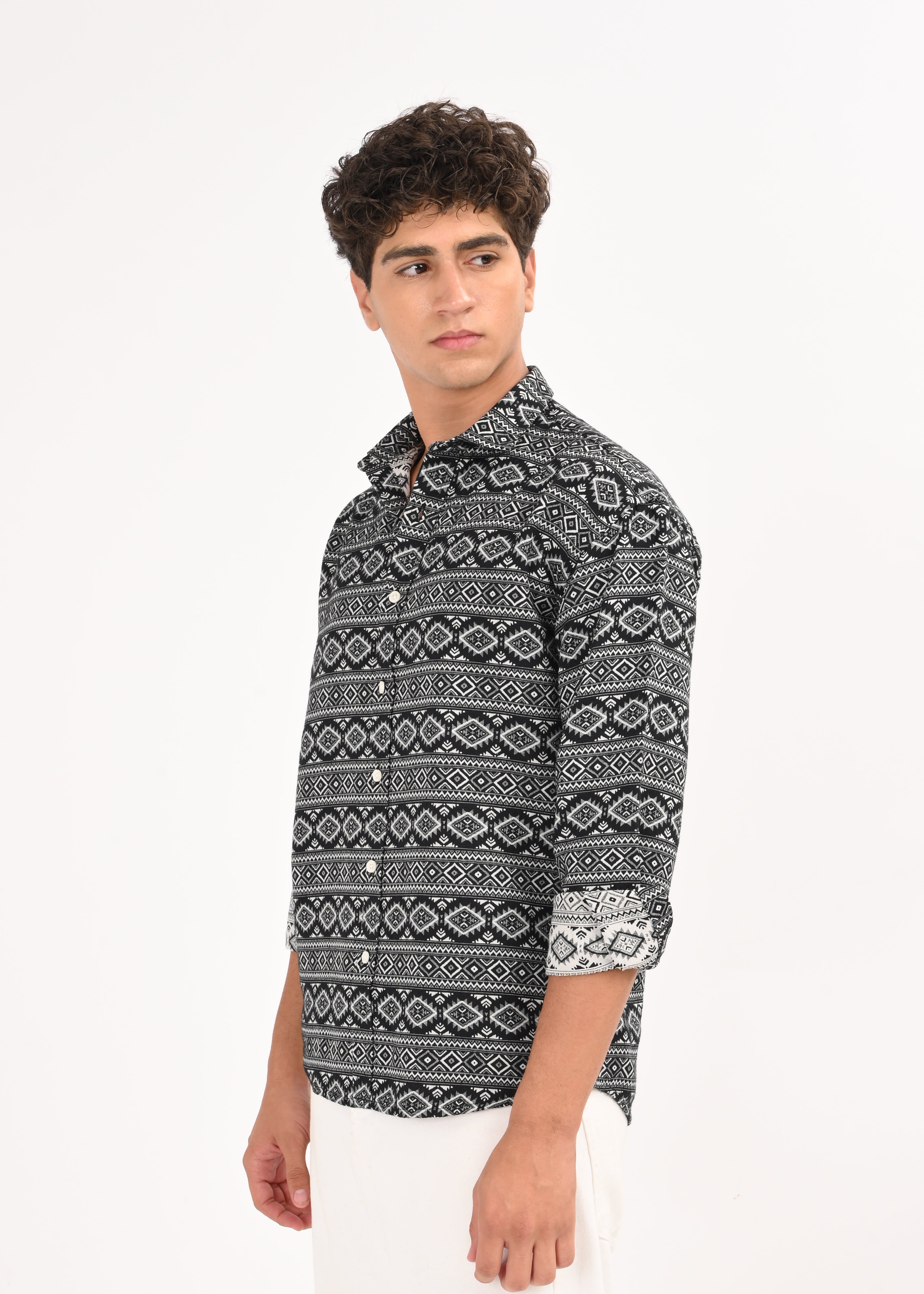 Men Black Textured Jacquard Tribal Shirt