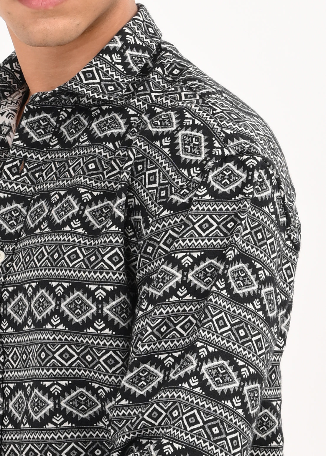 Men Black Textured Jacquard Tribal Shirt