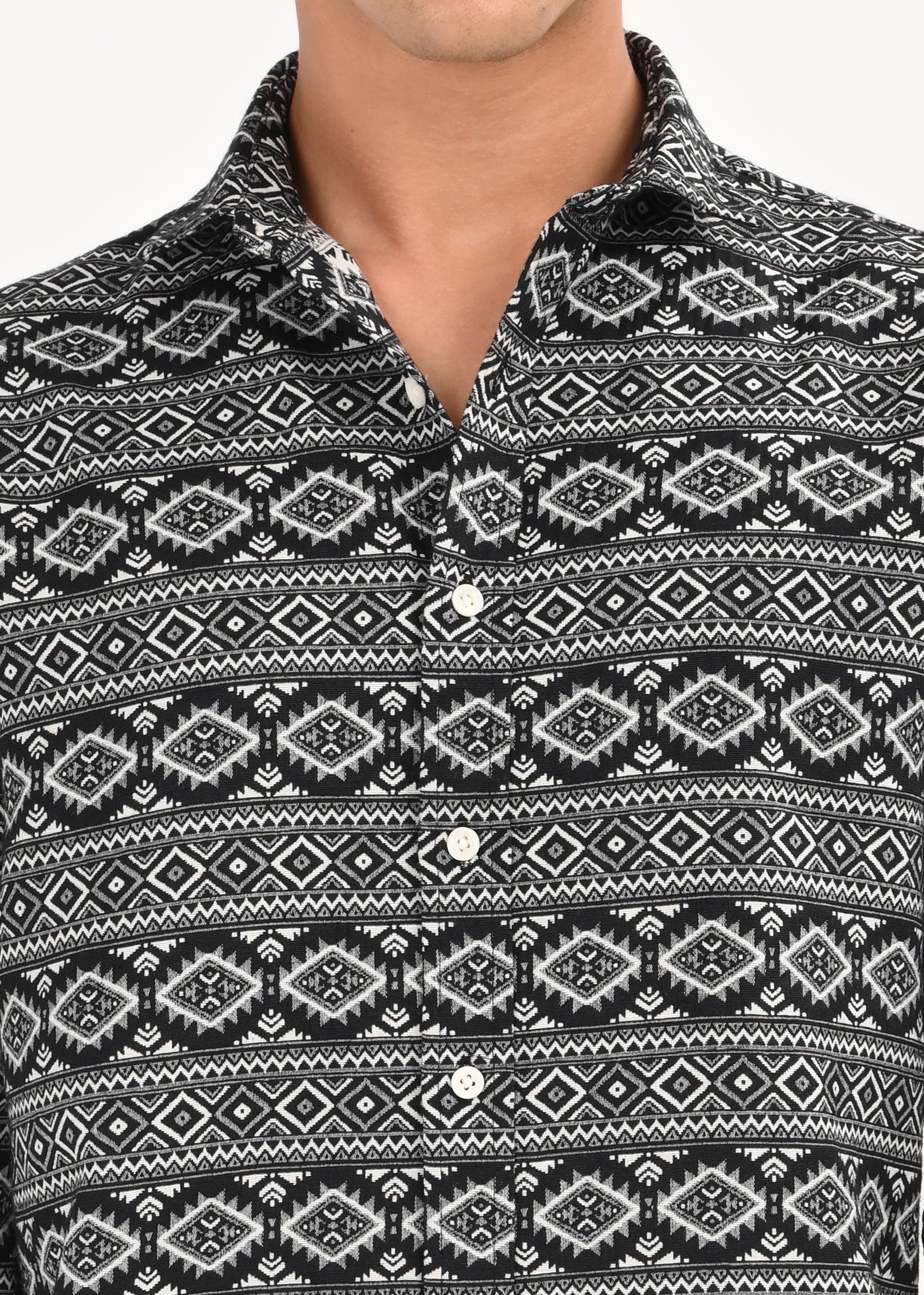 Men Black Textured Jacquard Tribal Shirt