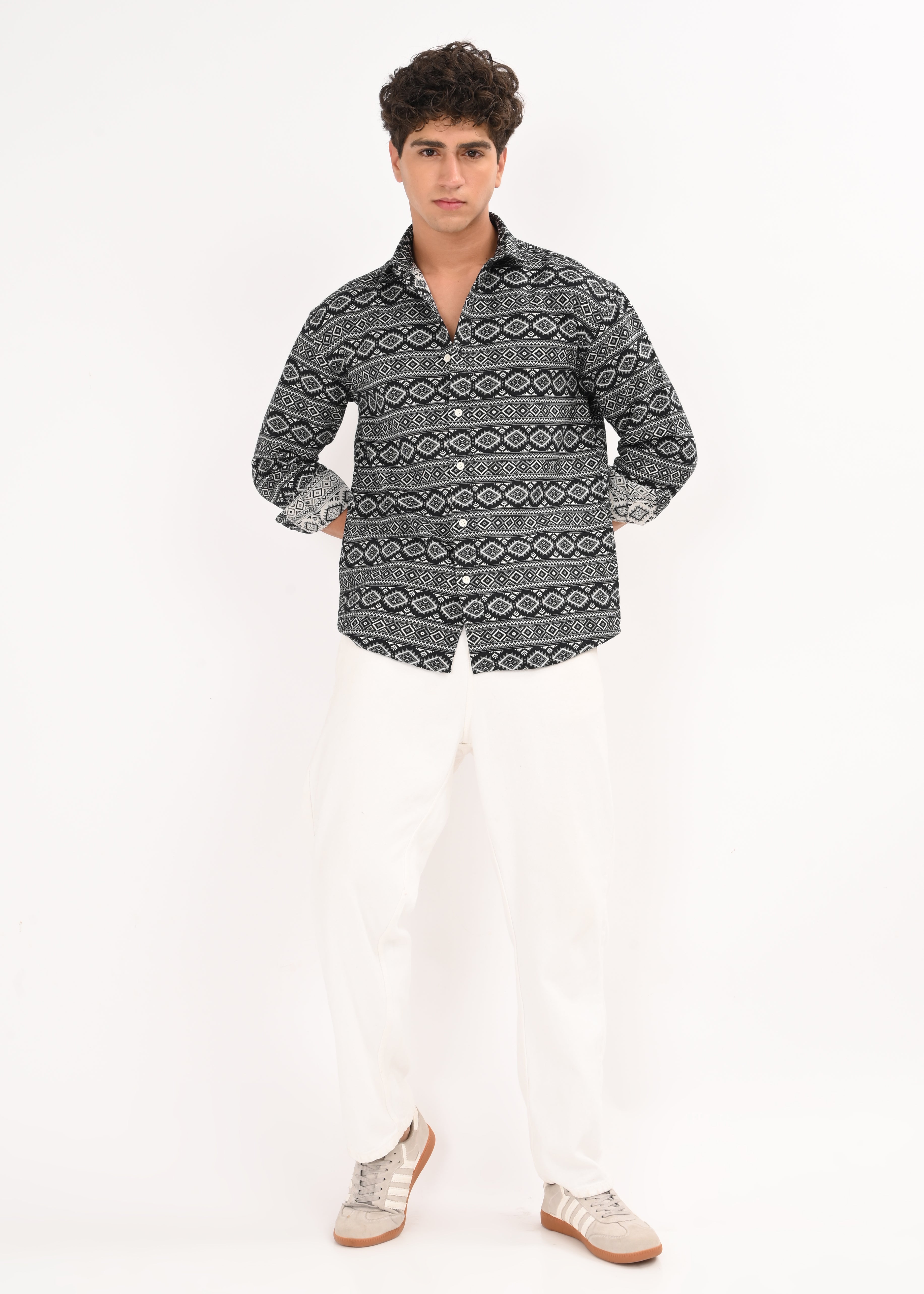 Men Black Textured Jacquard Tribal Shirt