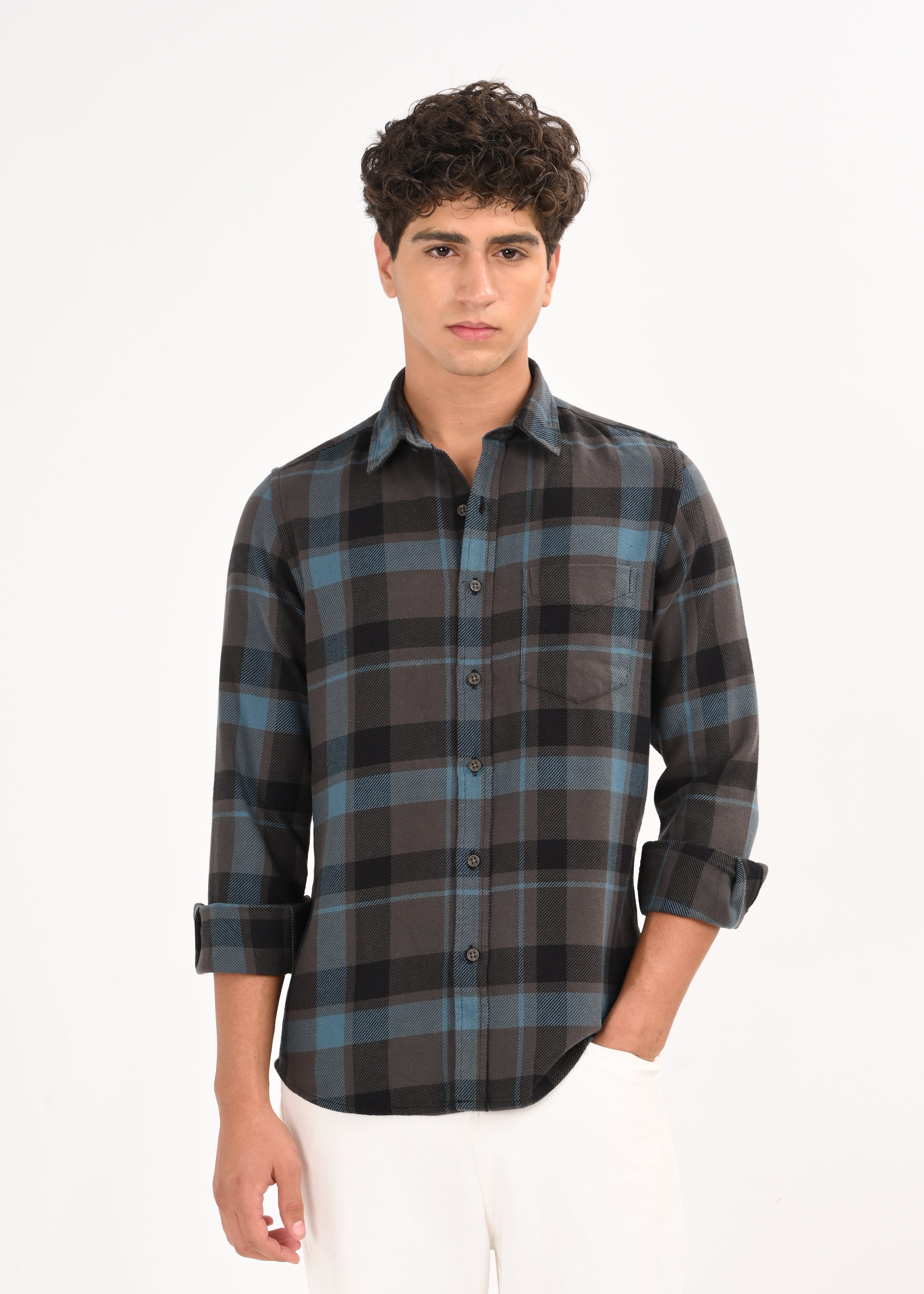 Men Blue Classic Checked Shirt