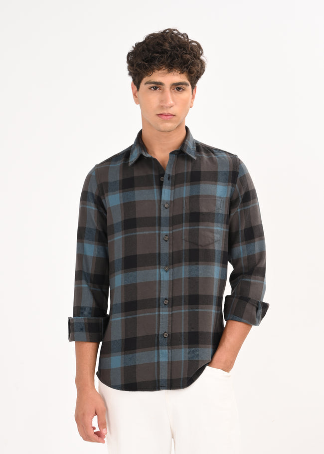 Men Blue Classic Checked Shirt