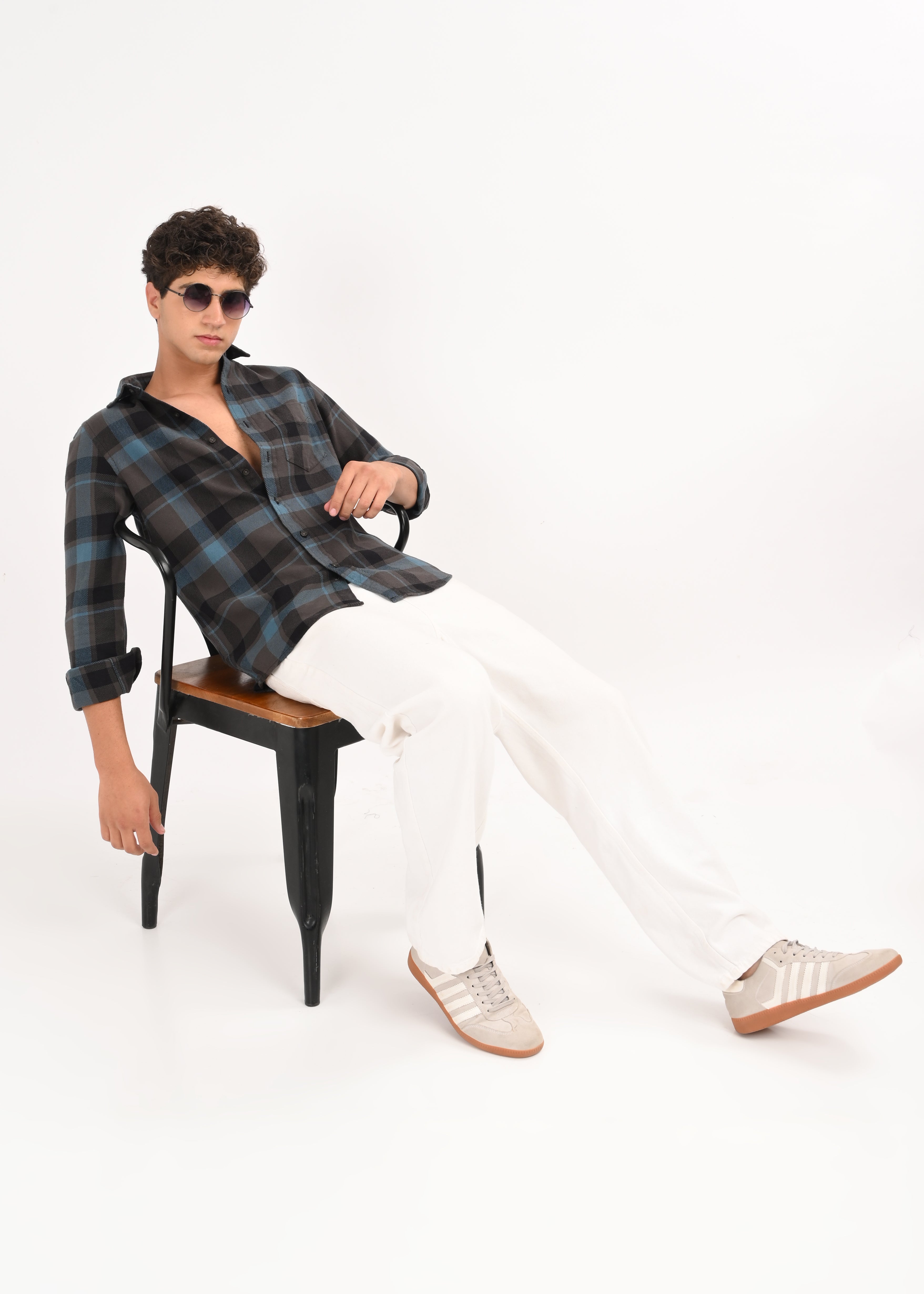 Men Blue Classic Checked Shirt