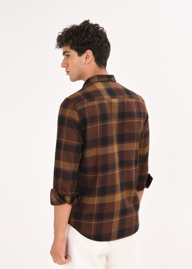 Men Coffee Classic Checked Shirt