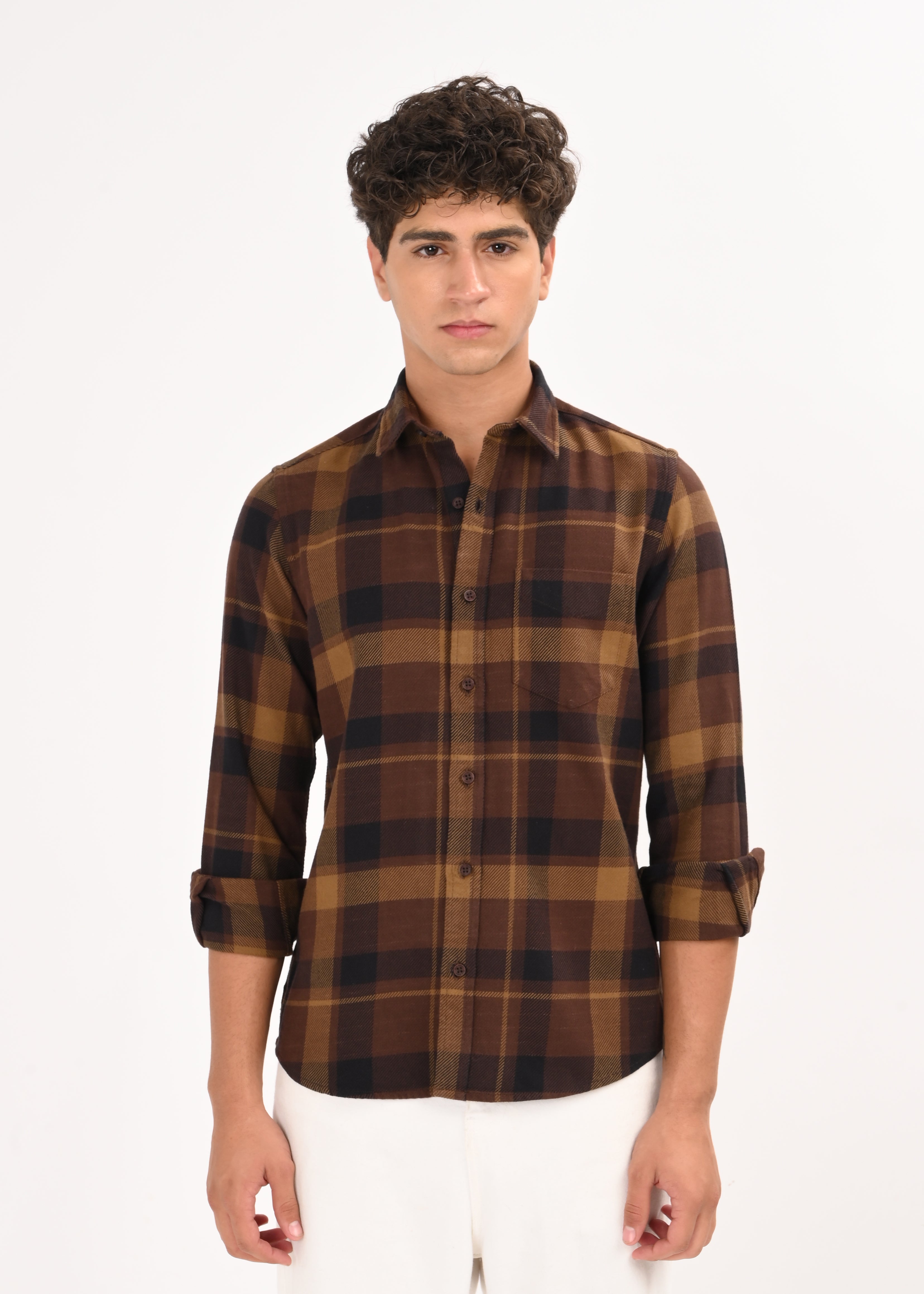 Men Coffee Classic Checked Shirt