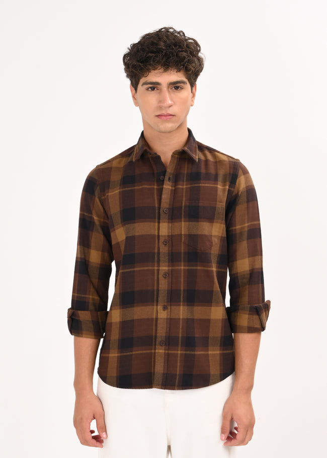 Men Coffee Classic Checked Shirt