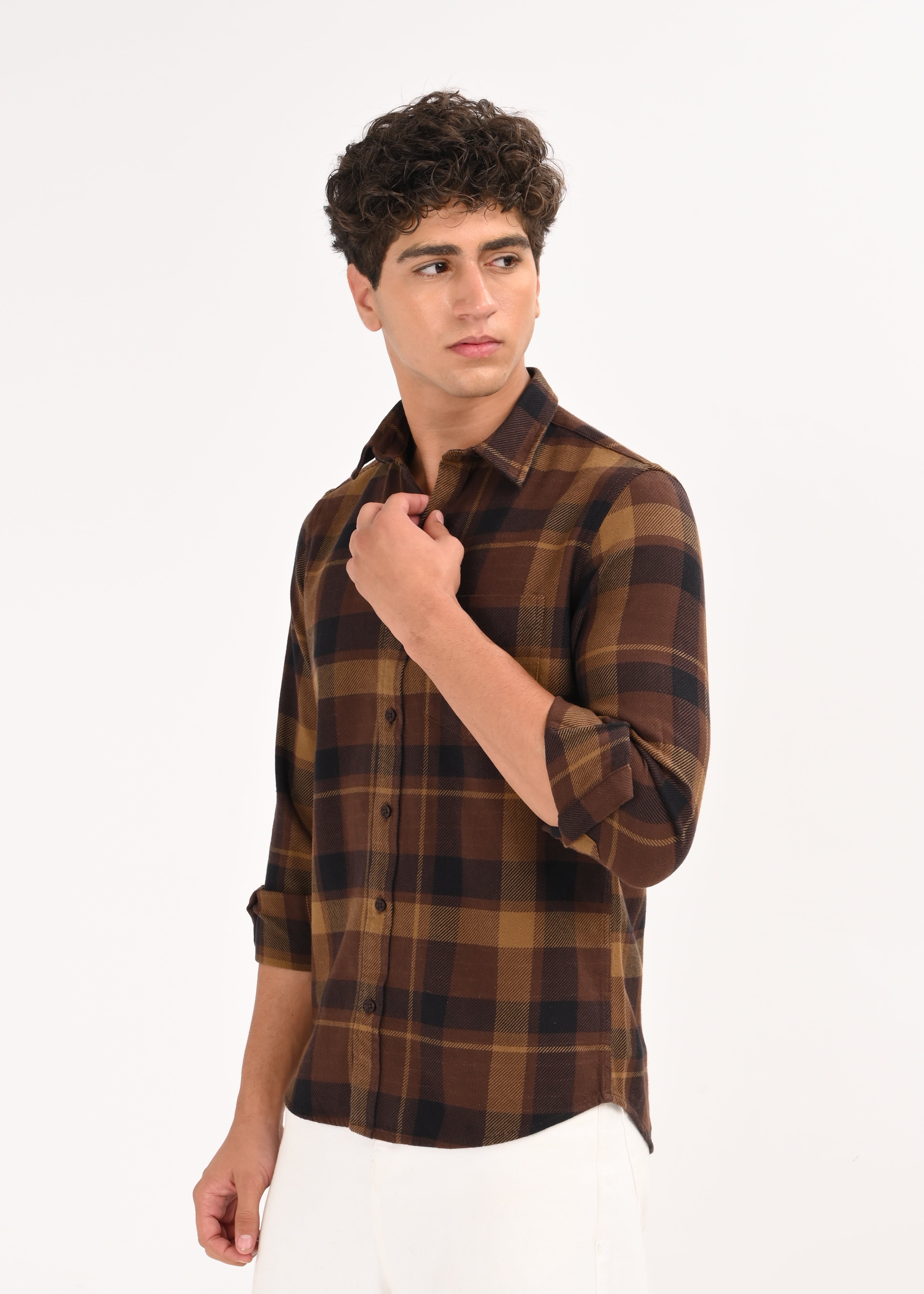 Men Coffee Classic Checked Shirt