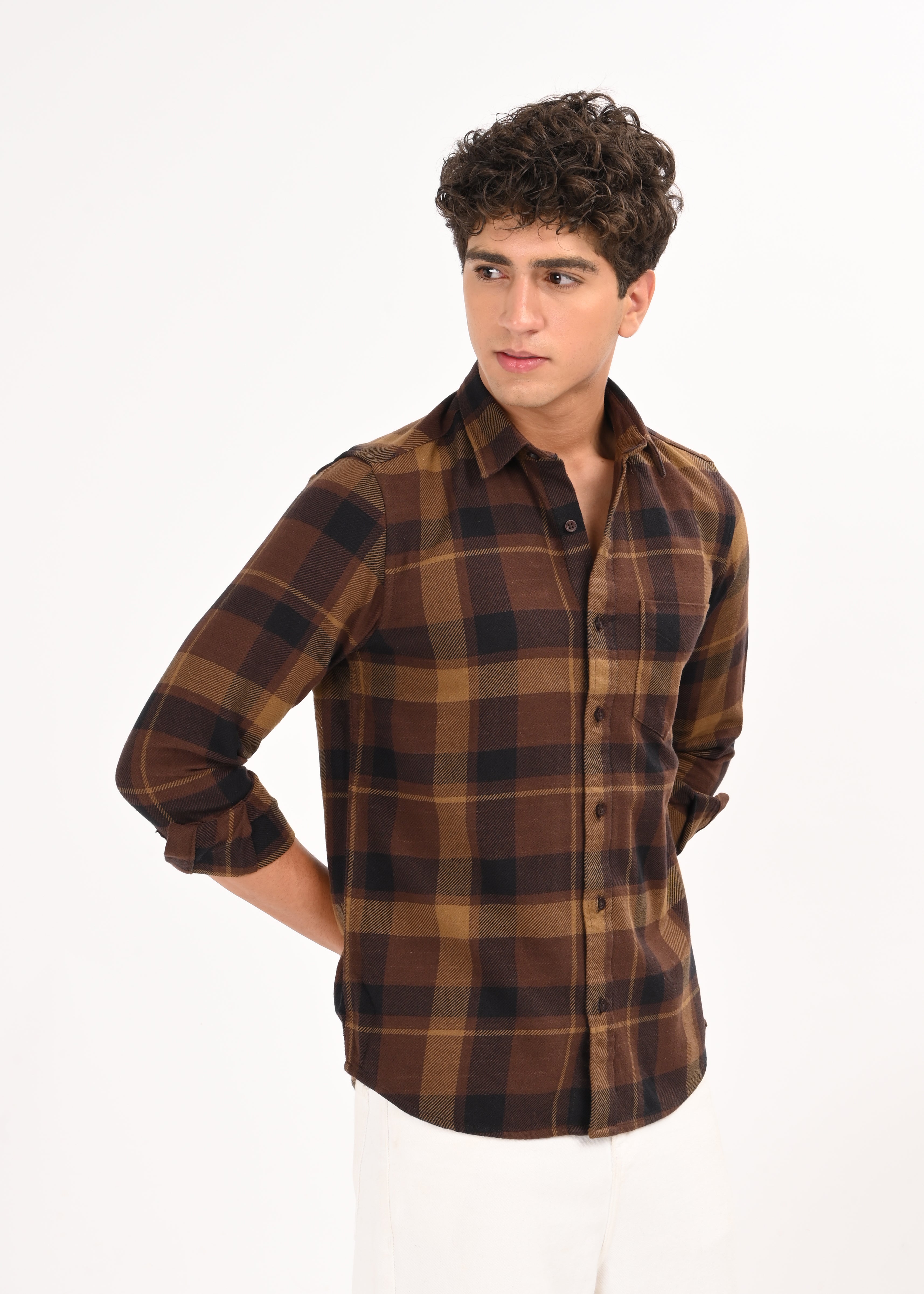 Men Coffee Classic Checked Shirt