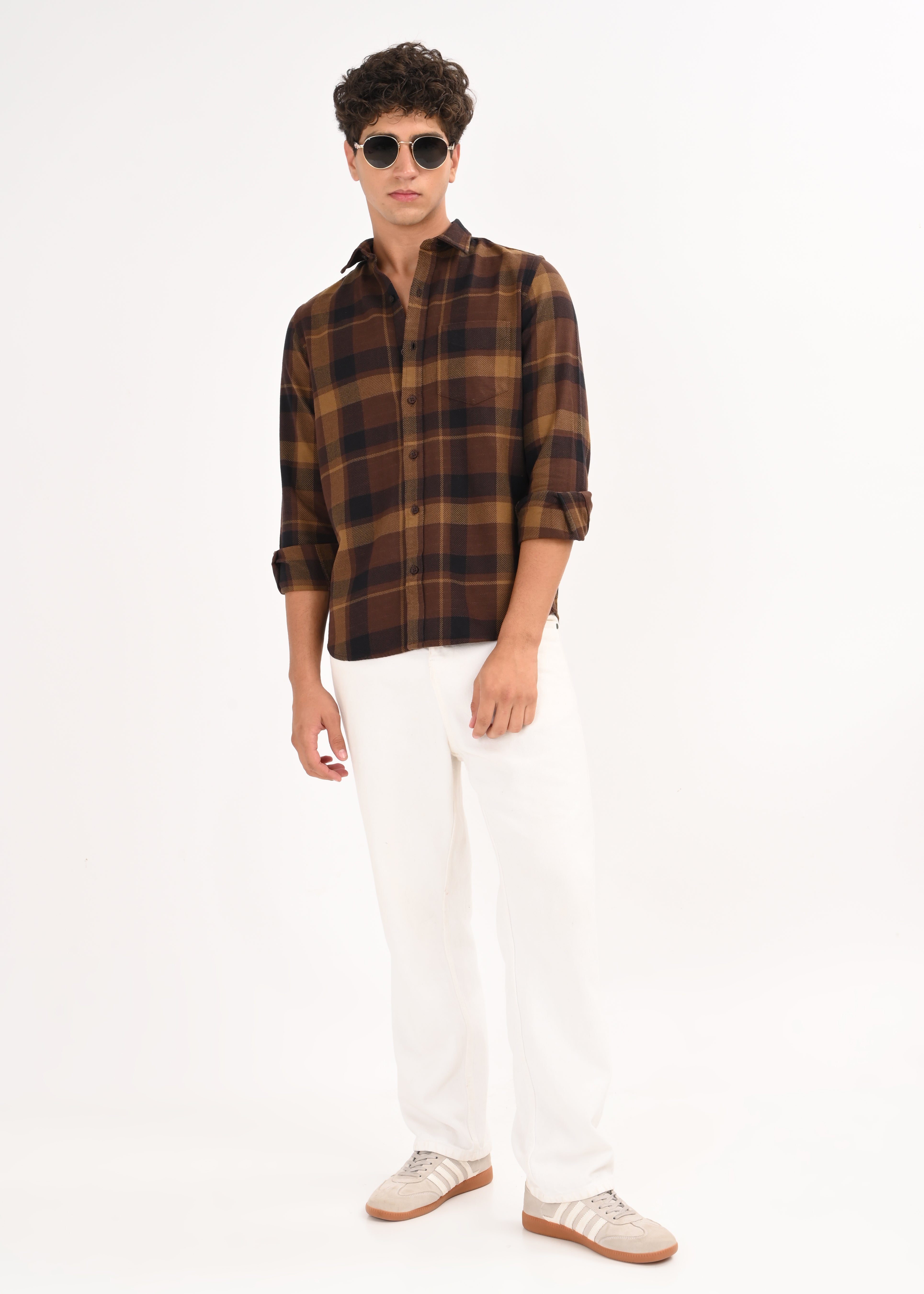 Men Coffee Classic Checked Shirt