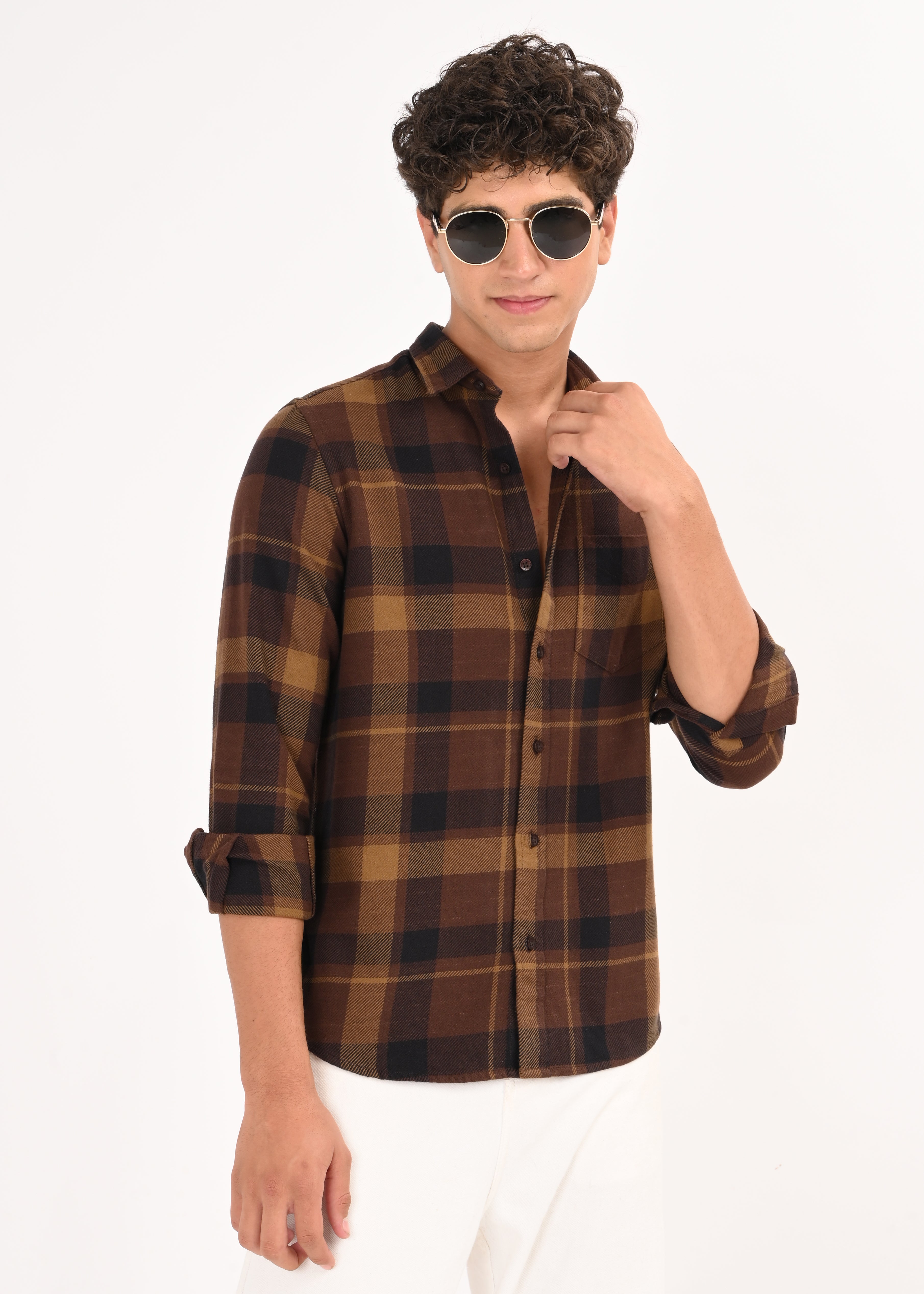 Men Coffee Classic Checked Shirt