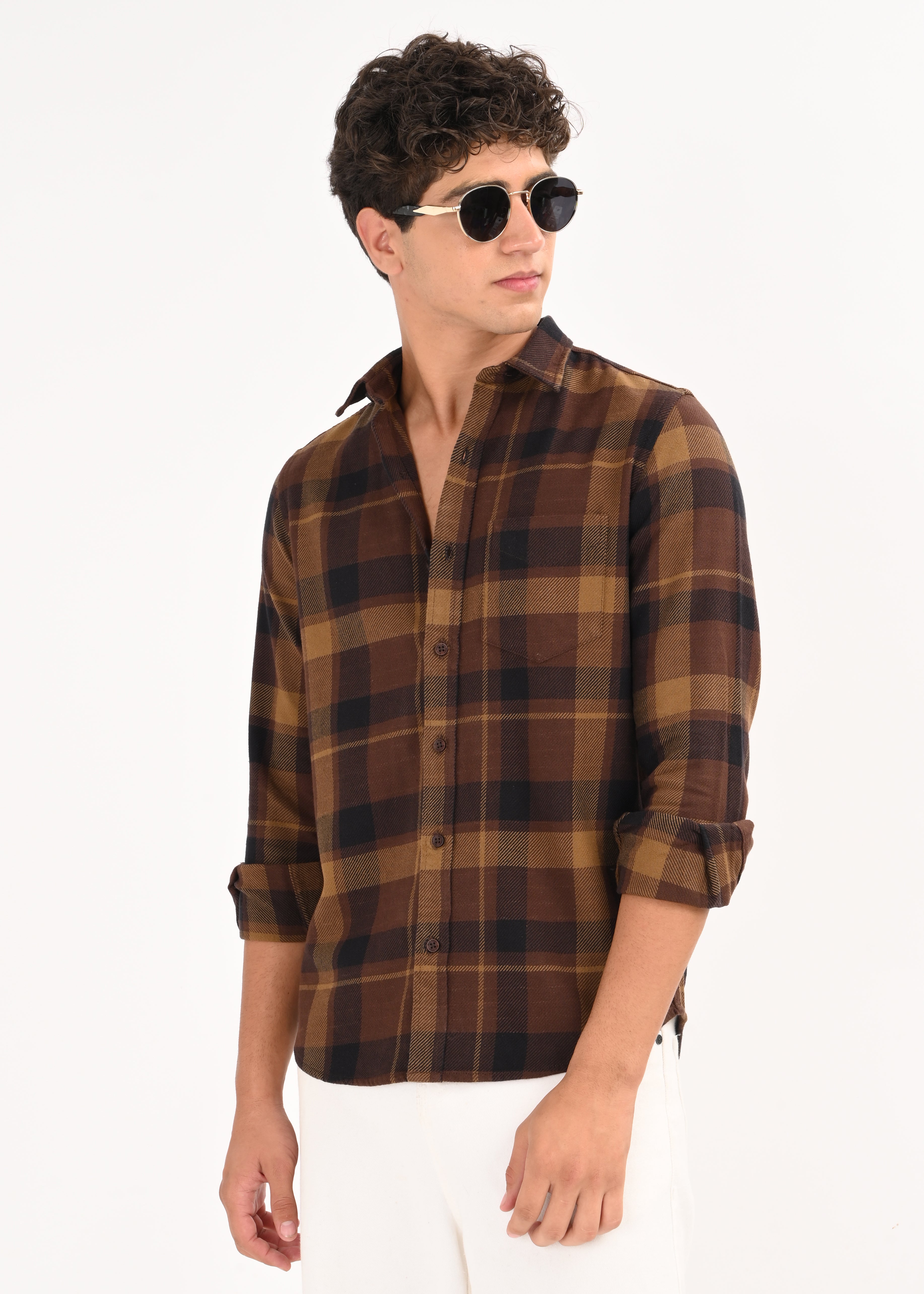 Men Coffee Classic Checked Shirt