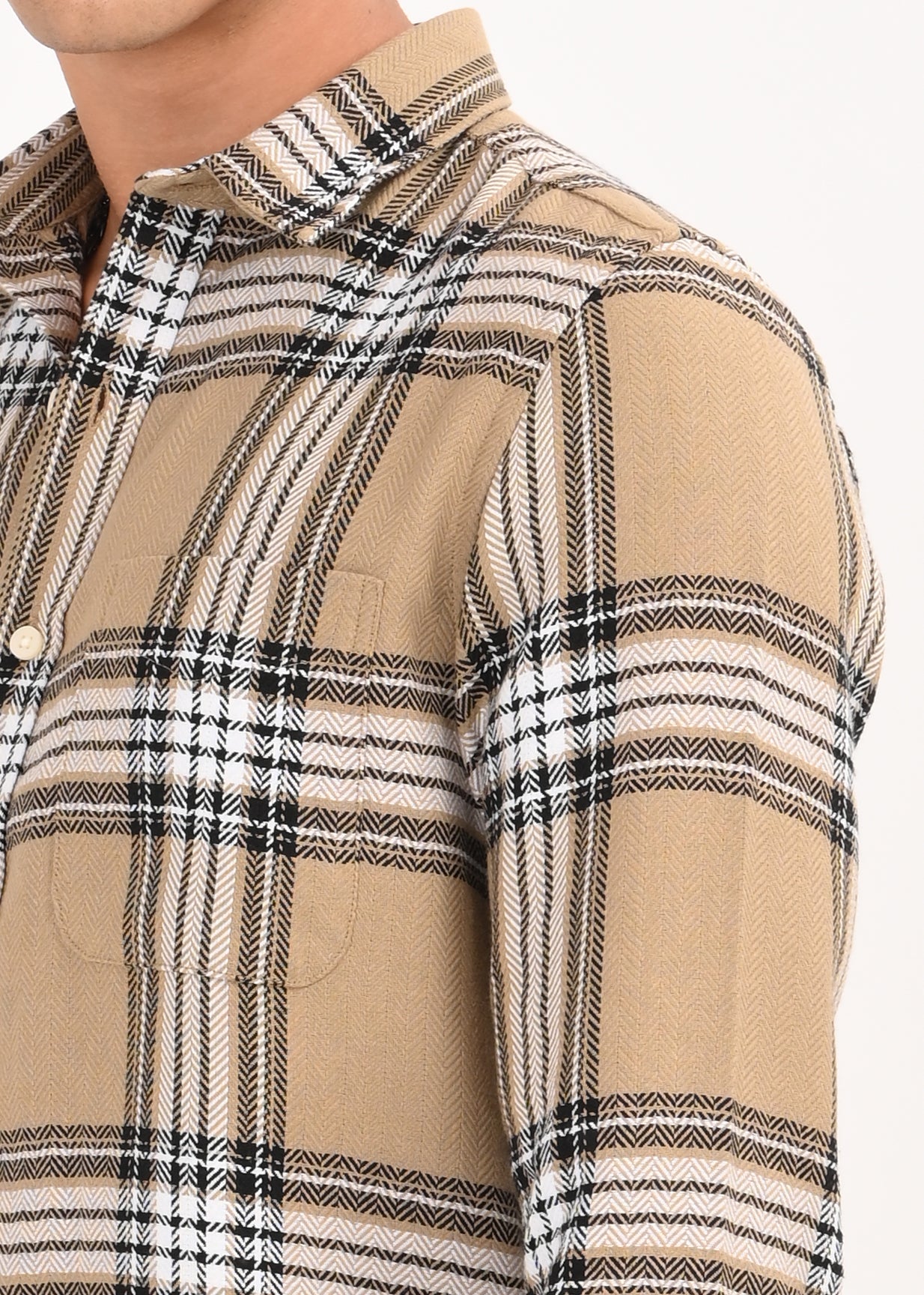 Men Khaki Herringbone Checked Shirt