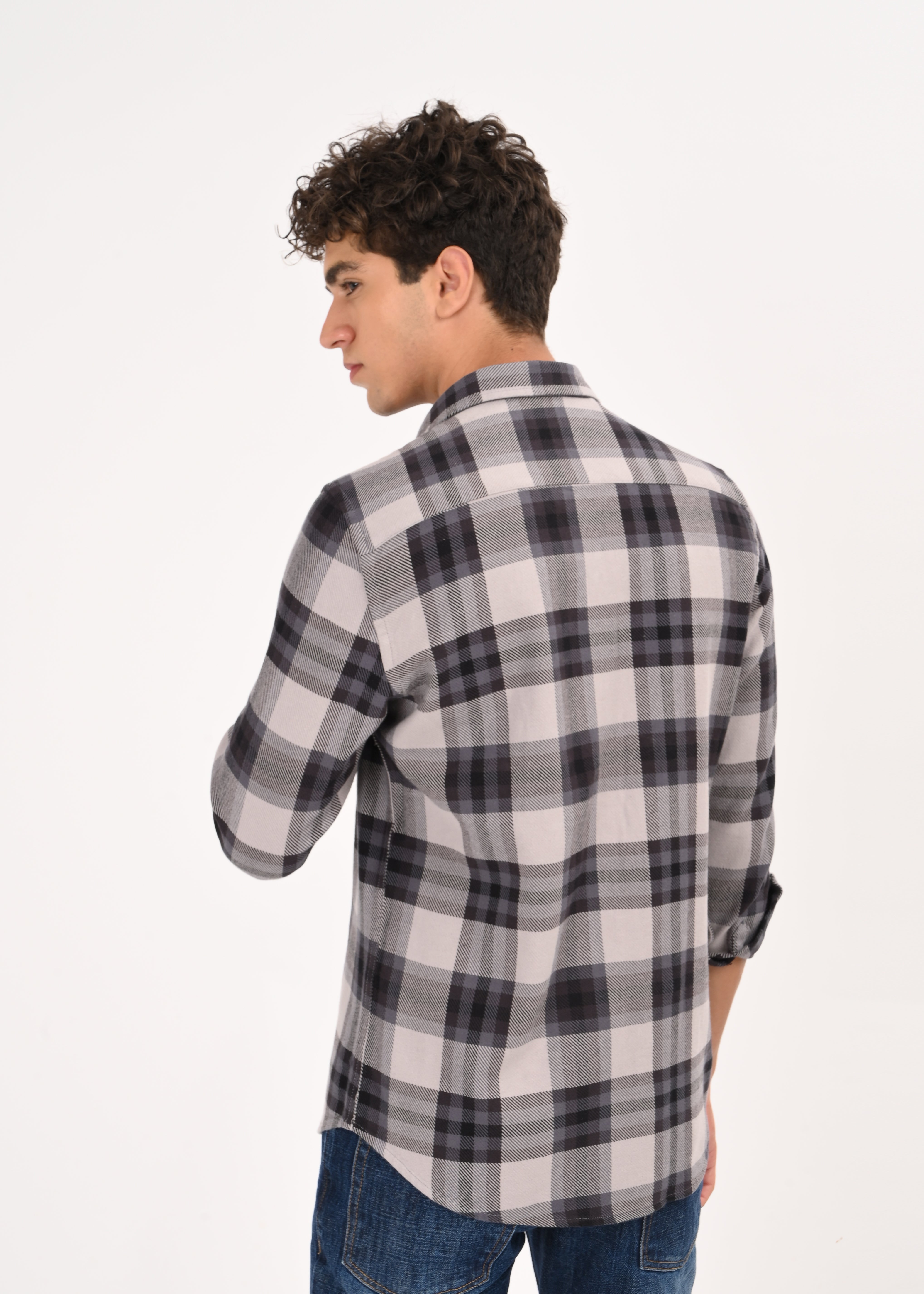 Men Grey Classic Checked Shirt