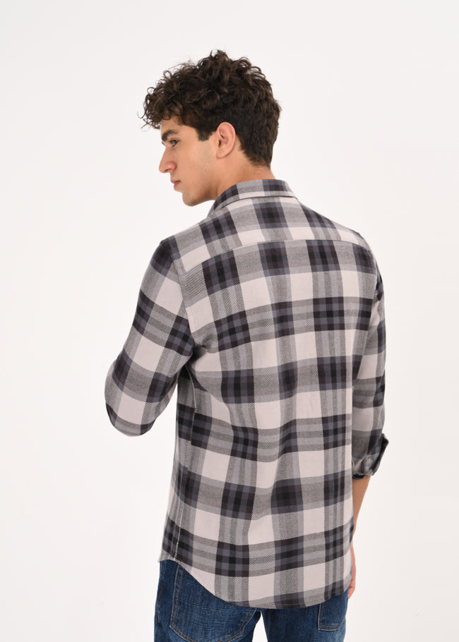 Men Grey Classic Checked Shirt
