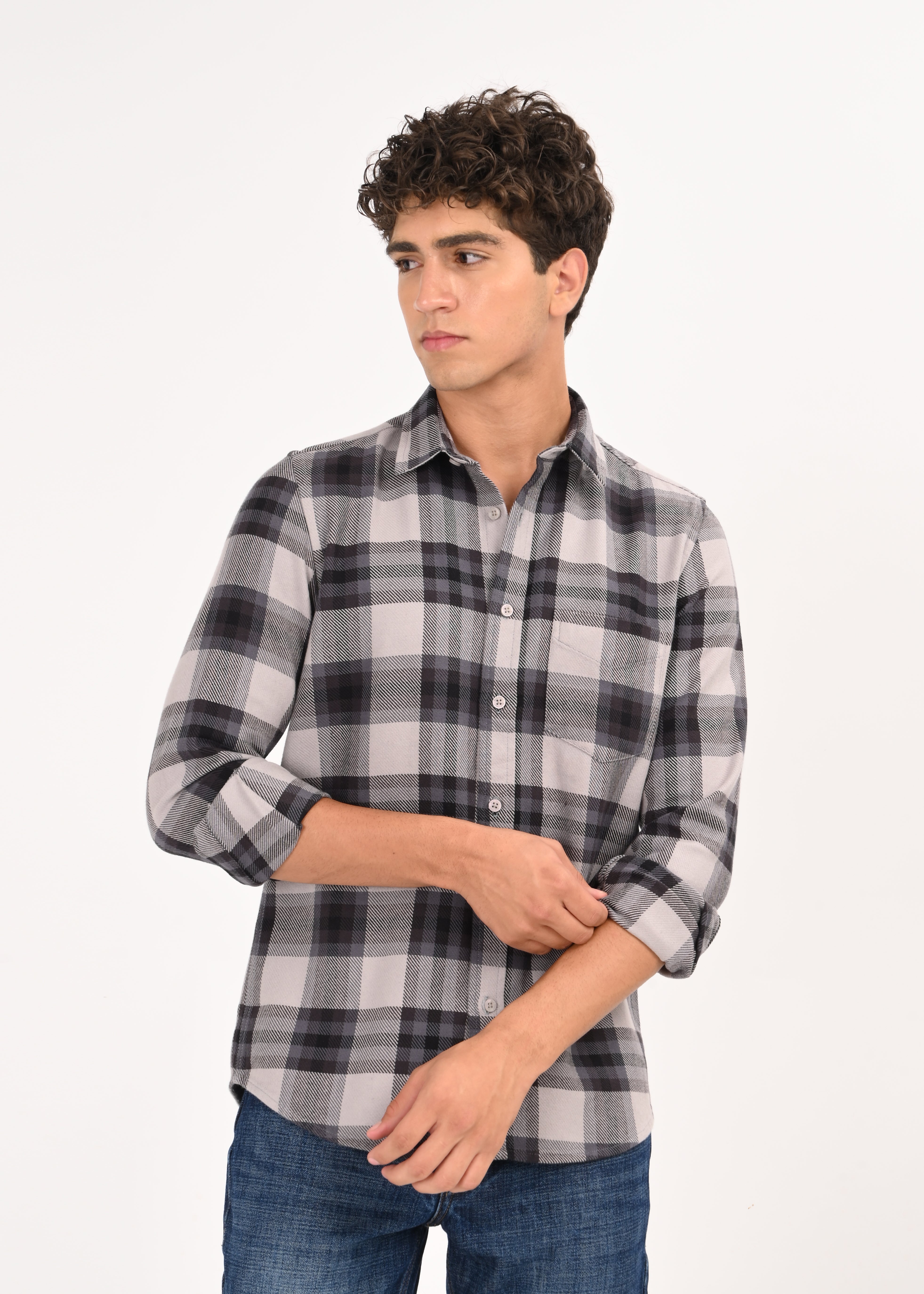 Men Grey Classic Checked Shirt