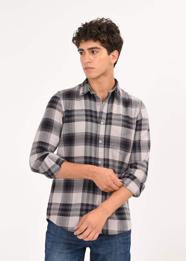 Men Grey Classic Checked Shirt