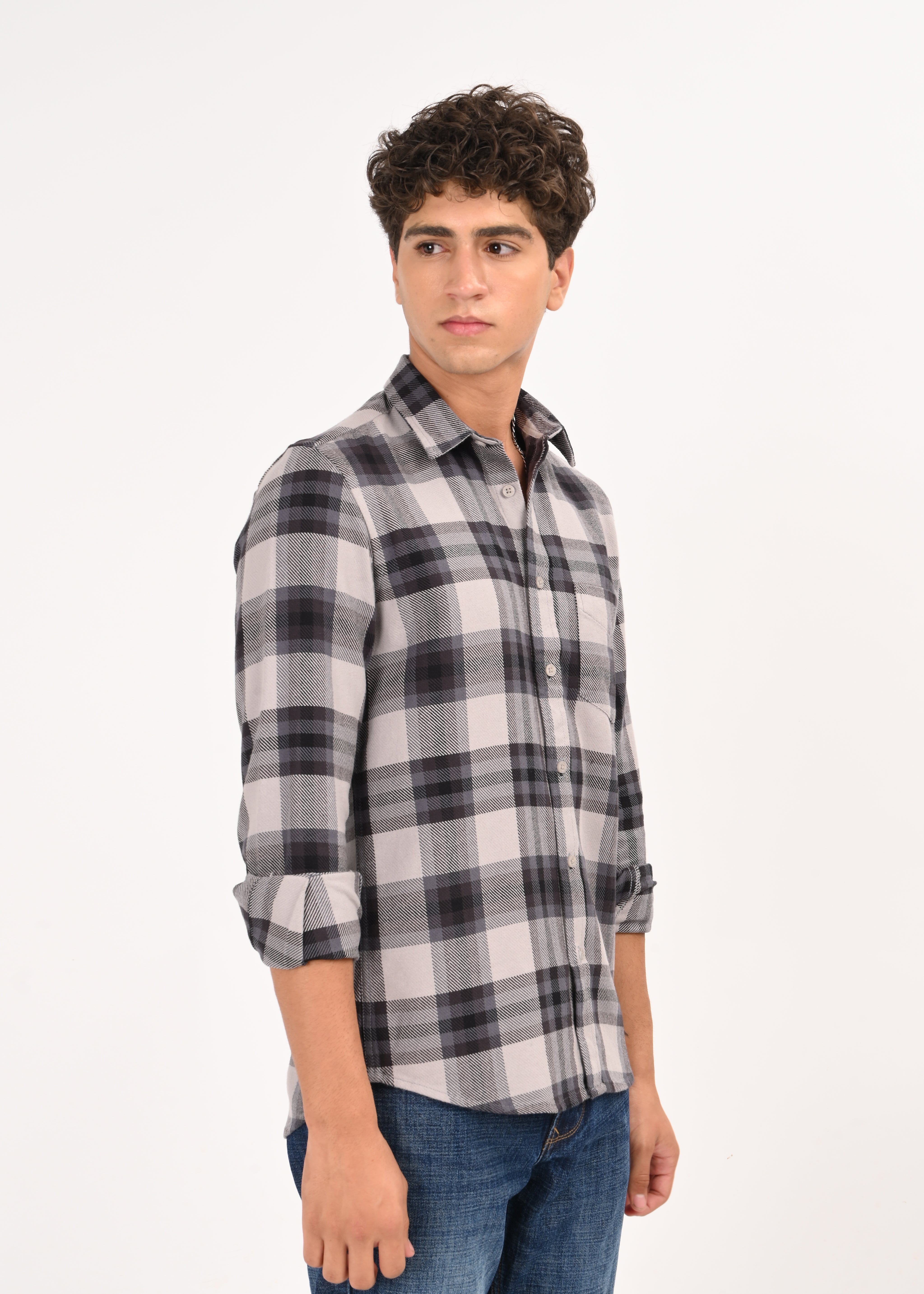 Men Grey Classic Checked Shirt