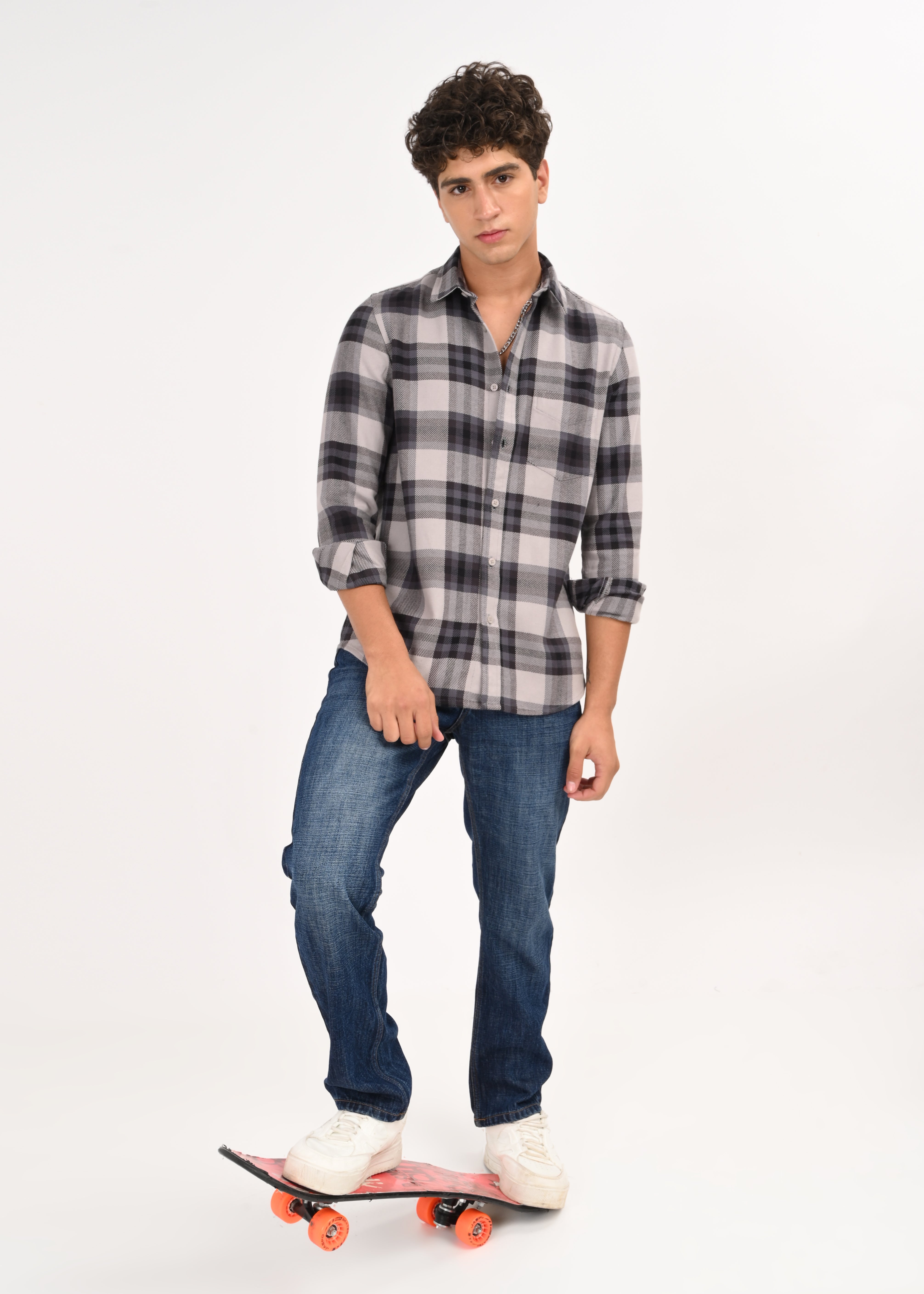 Men Grey Classic Checked Shirt