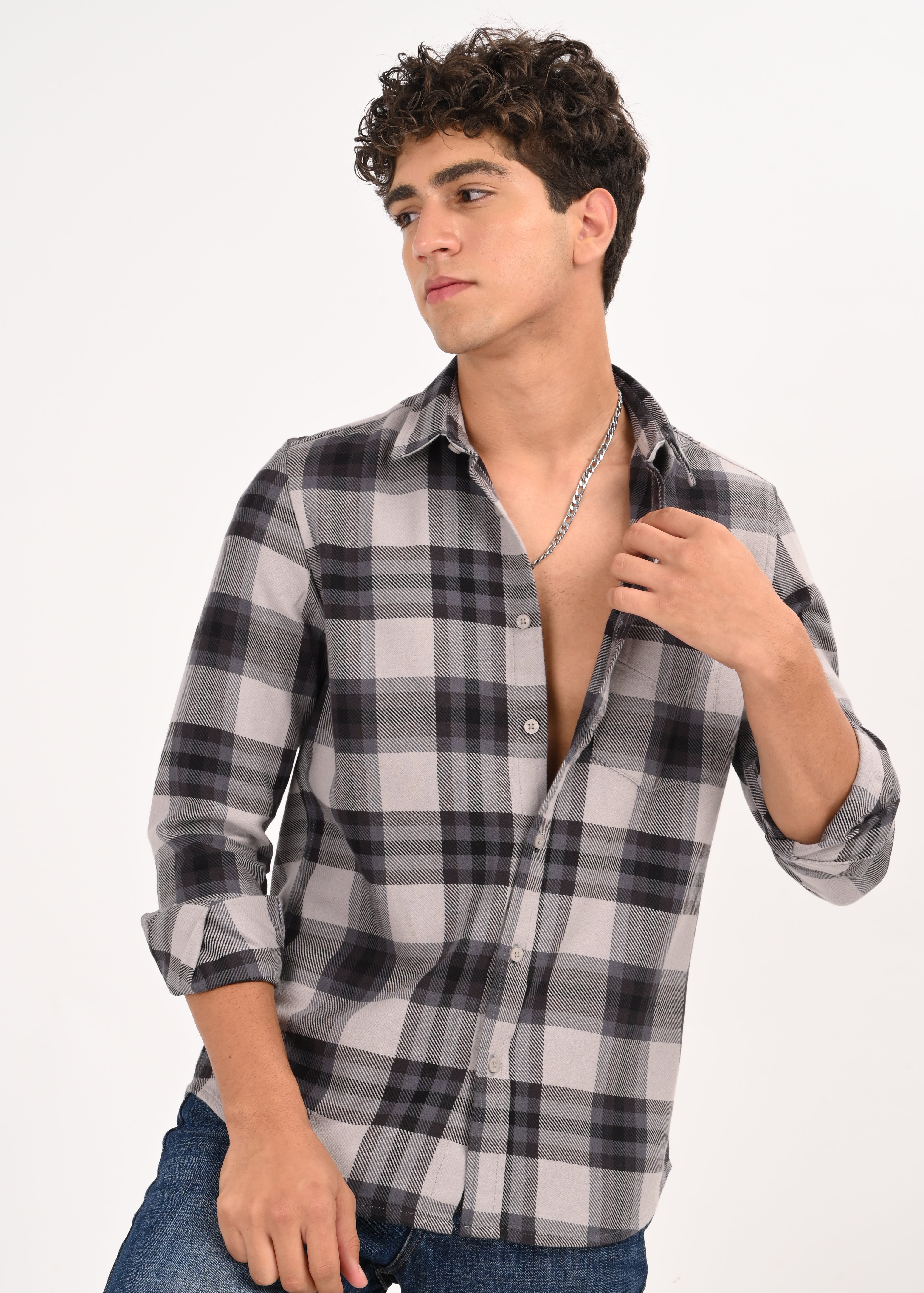 Men Grey Classic Checked Shirt