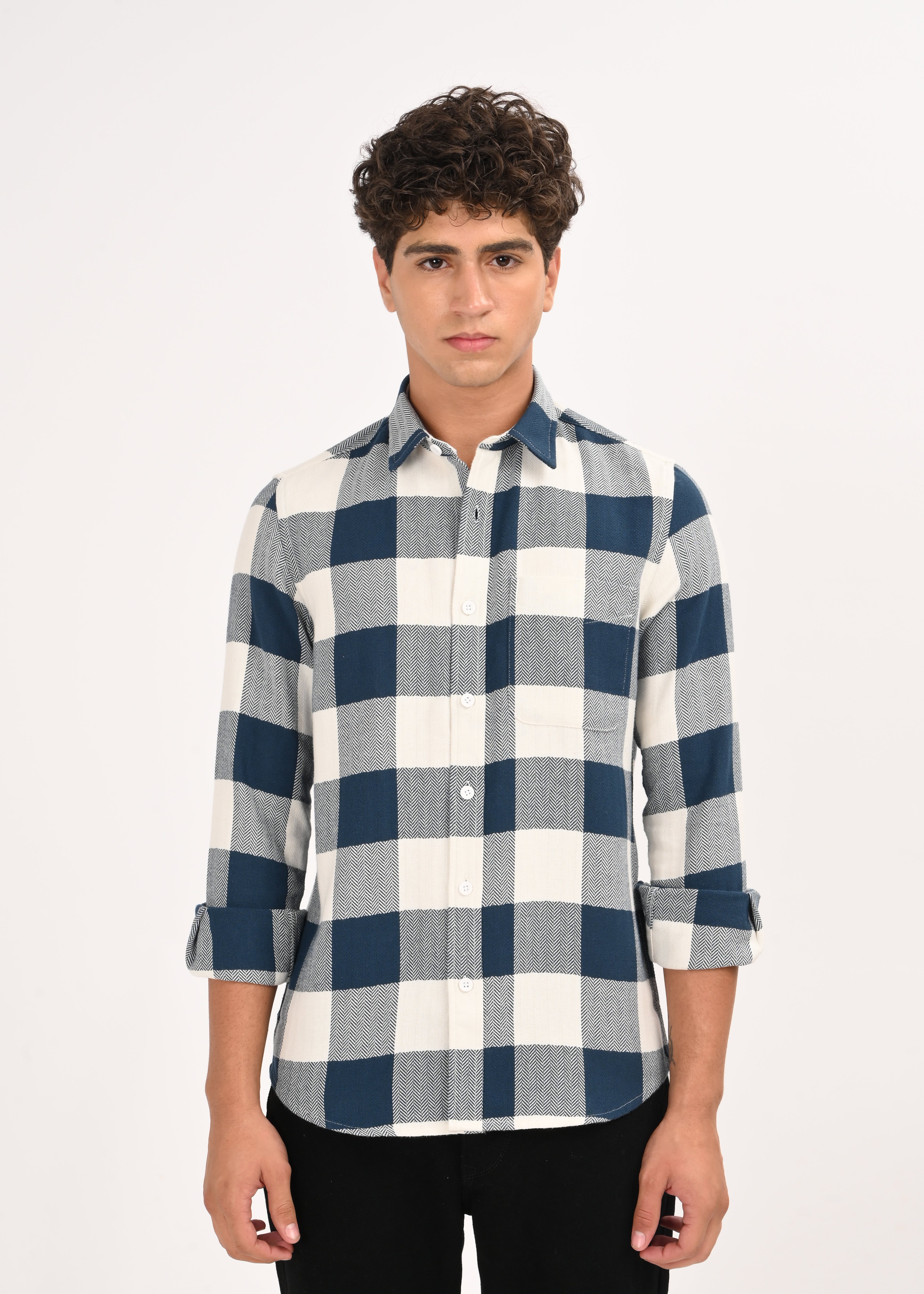 Men Blue Classic Bold Checked Shirt