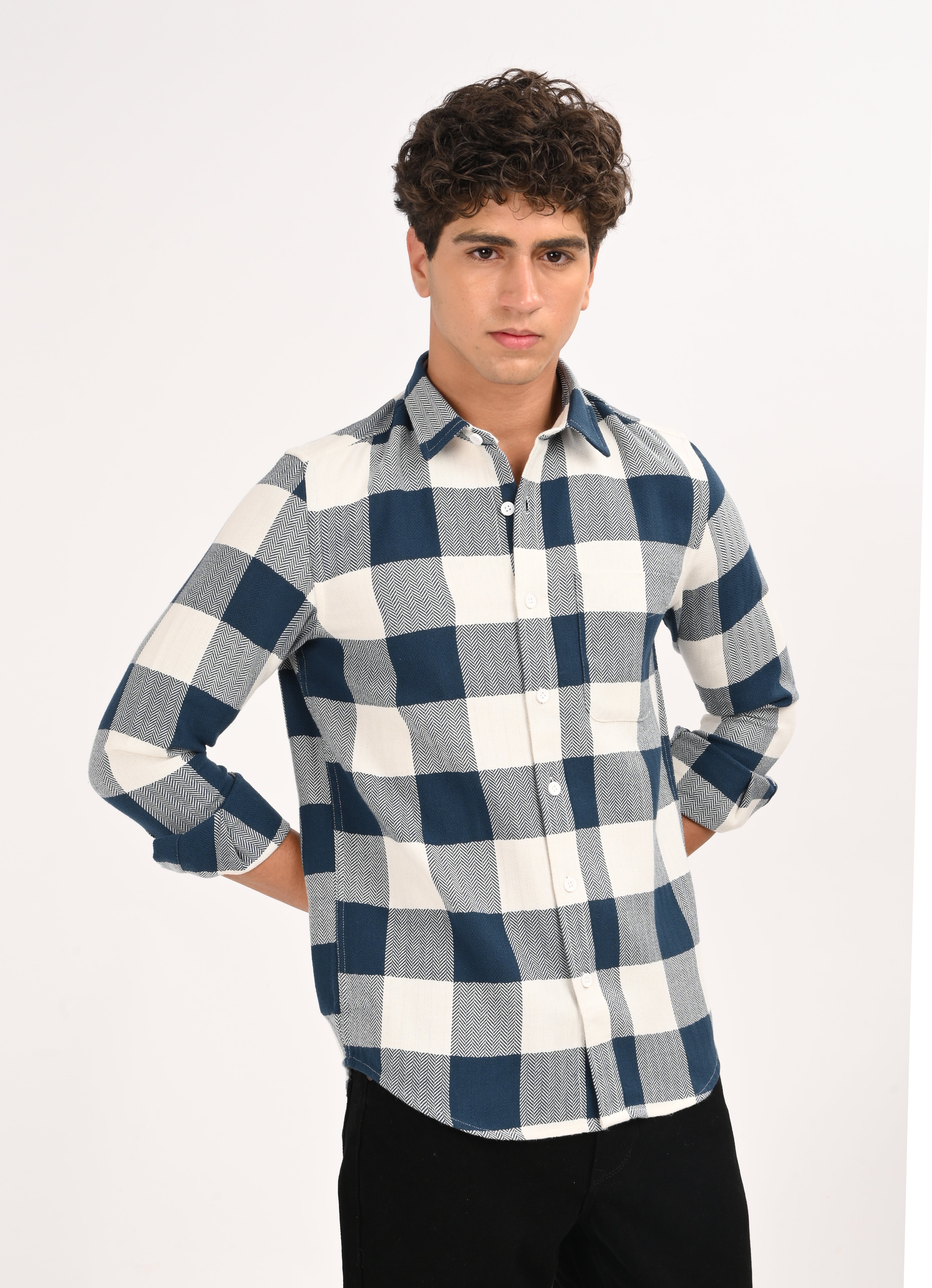 Men Blue Classic Bold Checked Shirt