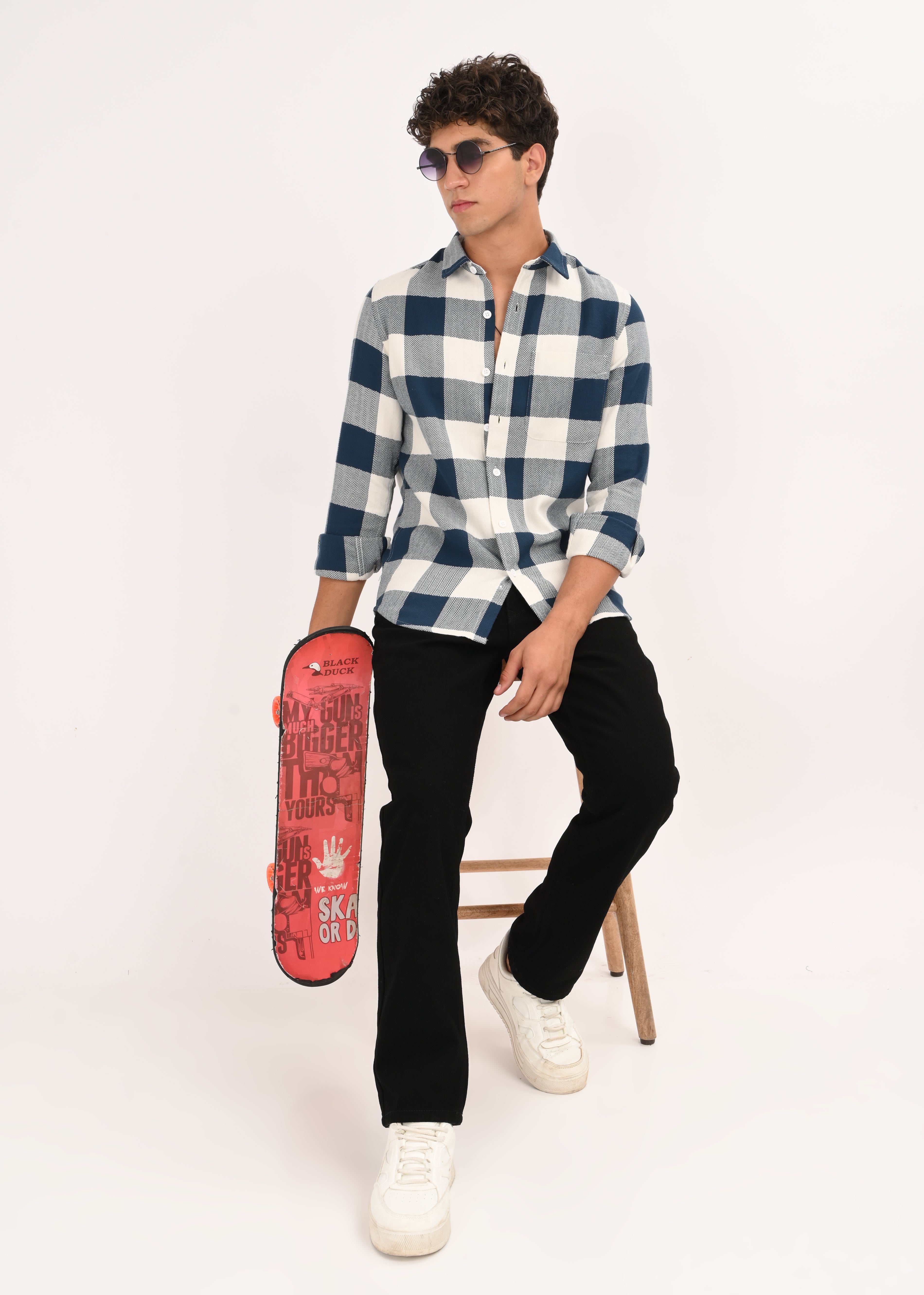 Men Blue Classic Bold Checked Shirt