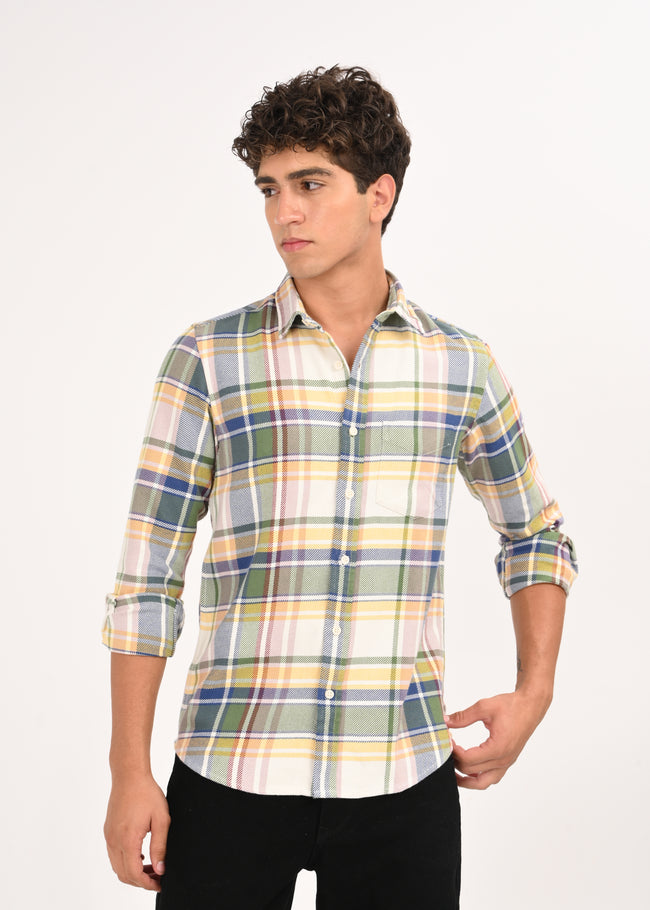 Men Yellow Classic Checked Shirt