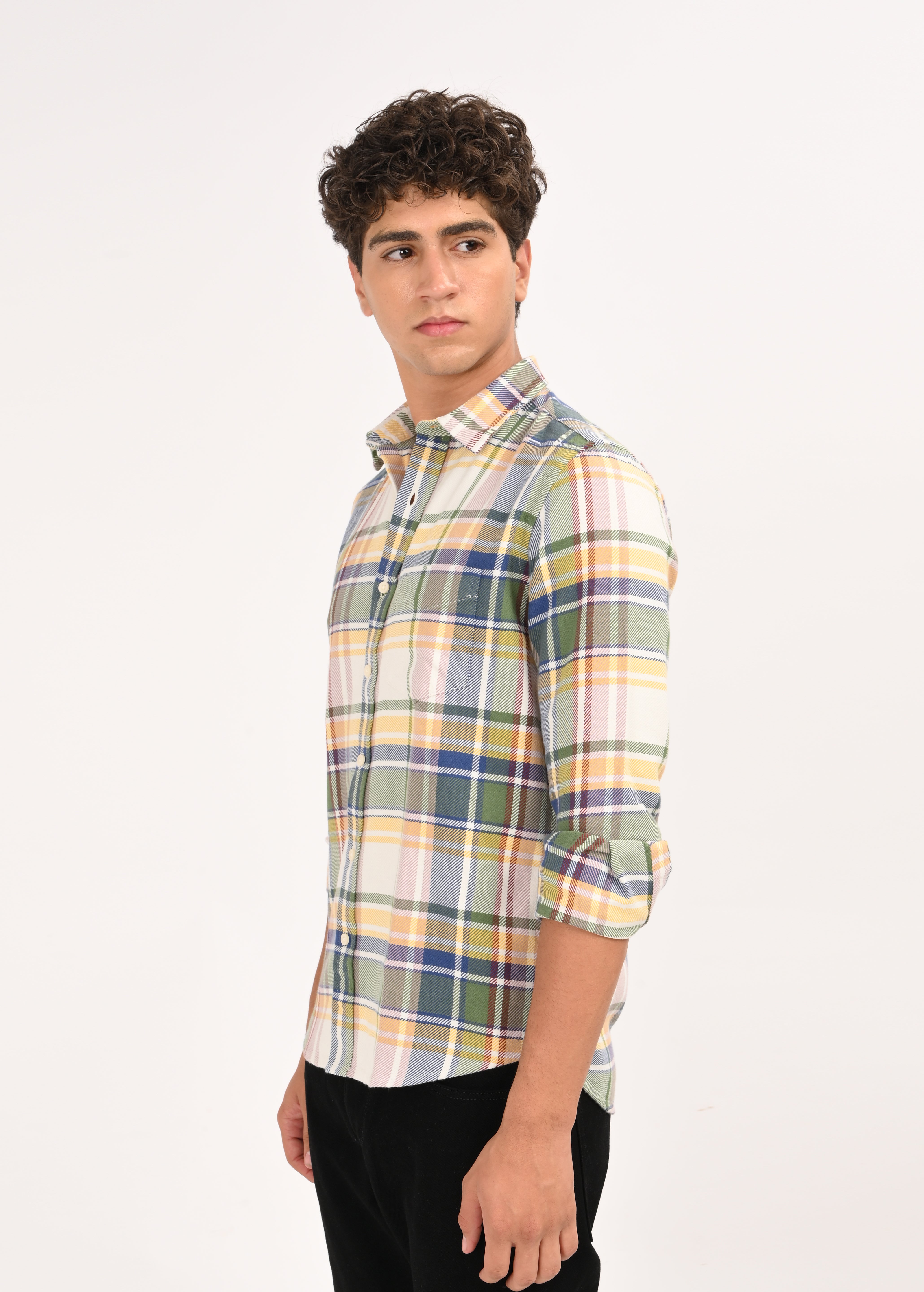 Men Yellow Classic Checked Shirt
