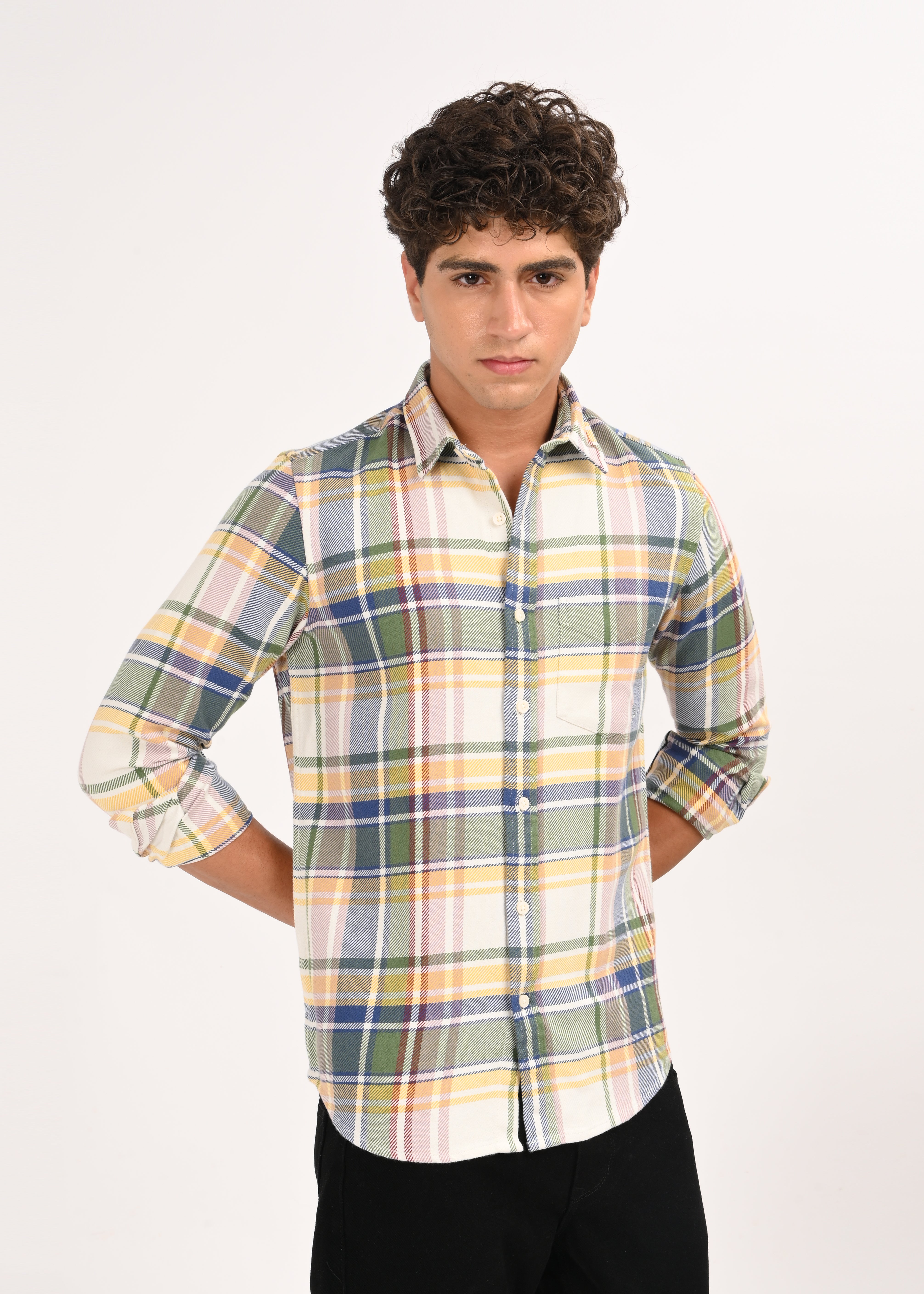 Men Yellow Classic Checked Shirt