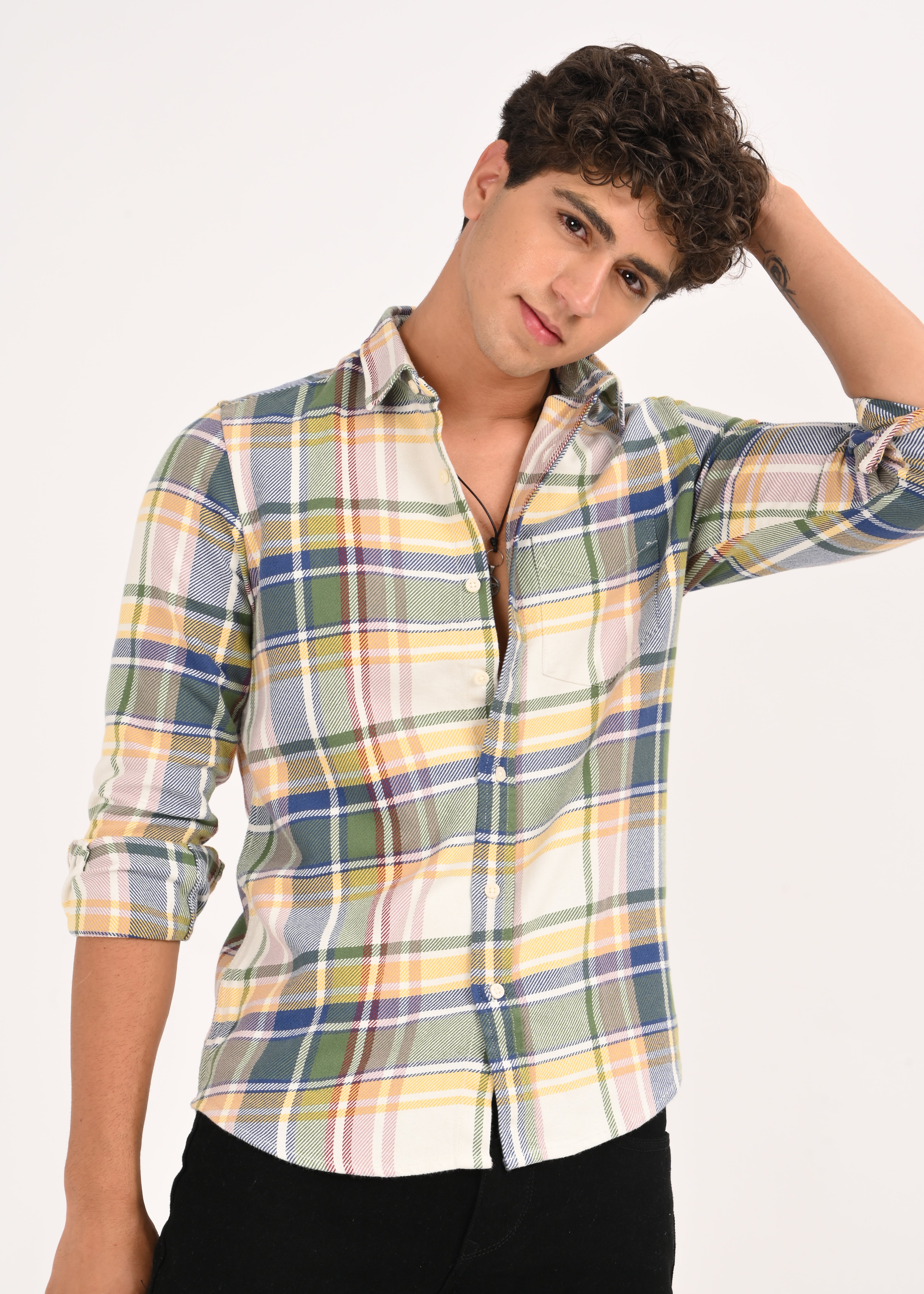 Men Yellow Classic Checked Shirt