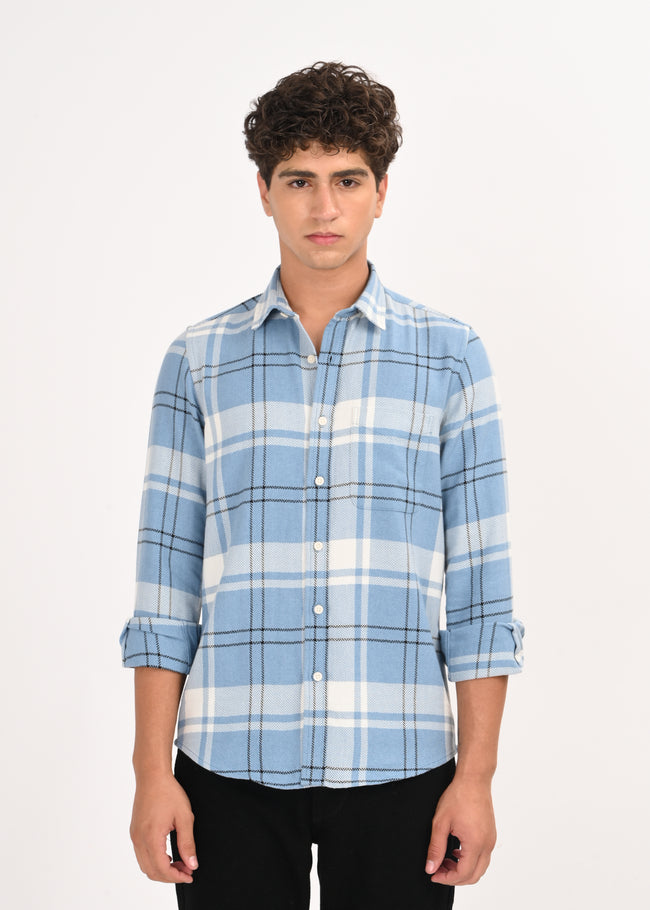 Men Navy Herringbone Checked Shirt