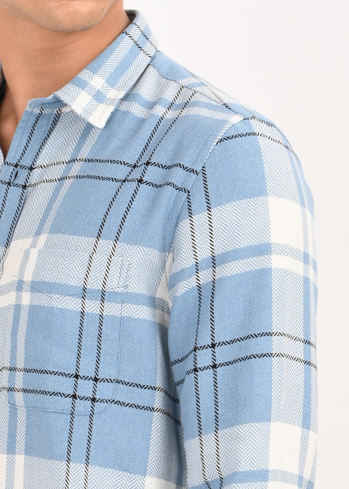 Men Navy Herringbone Checked Shirt