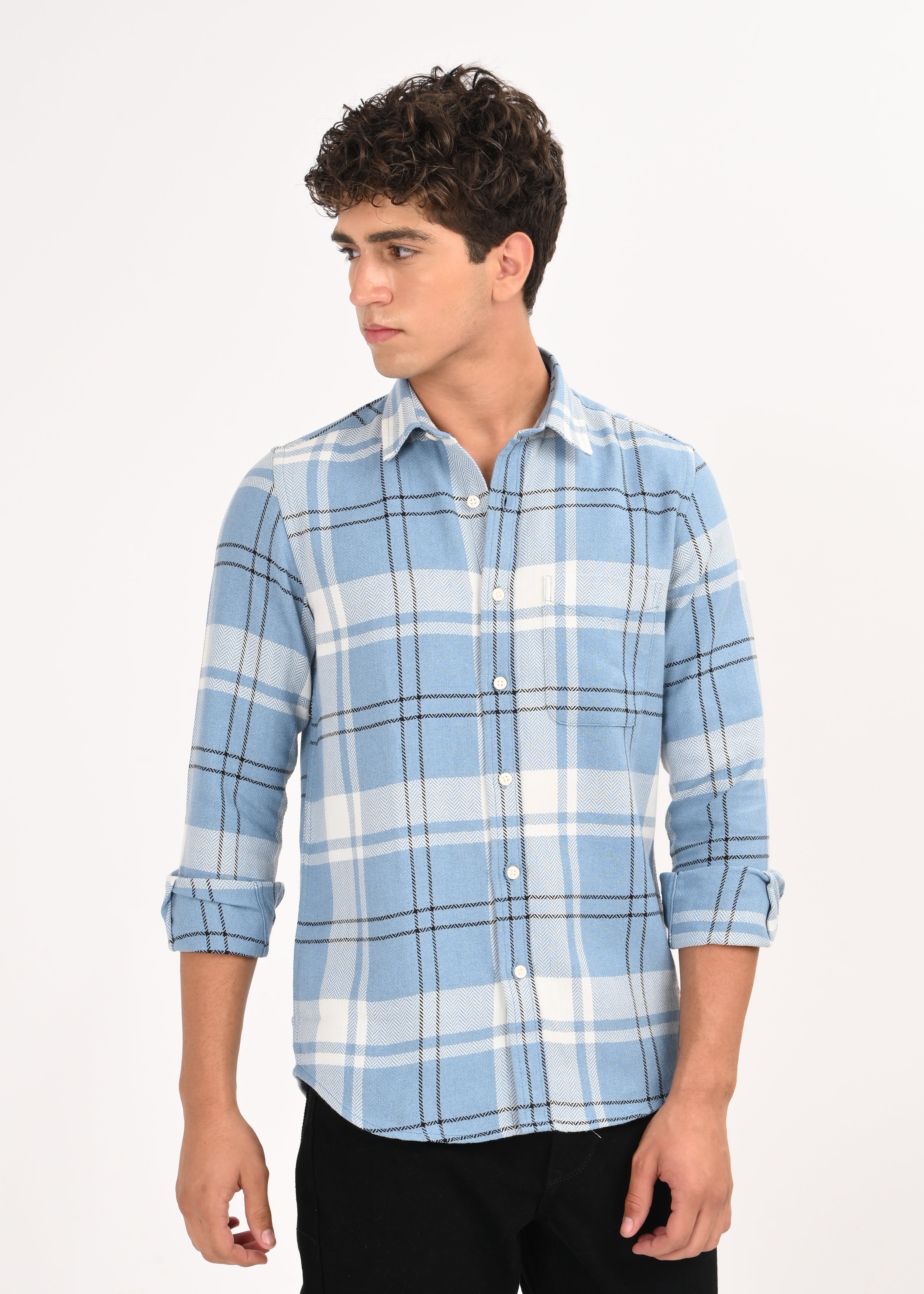 Men Navy Herringbone Checked Shirt