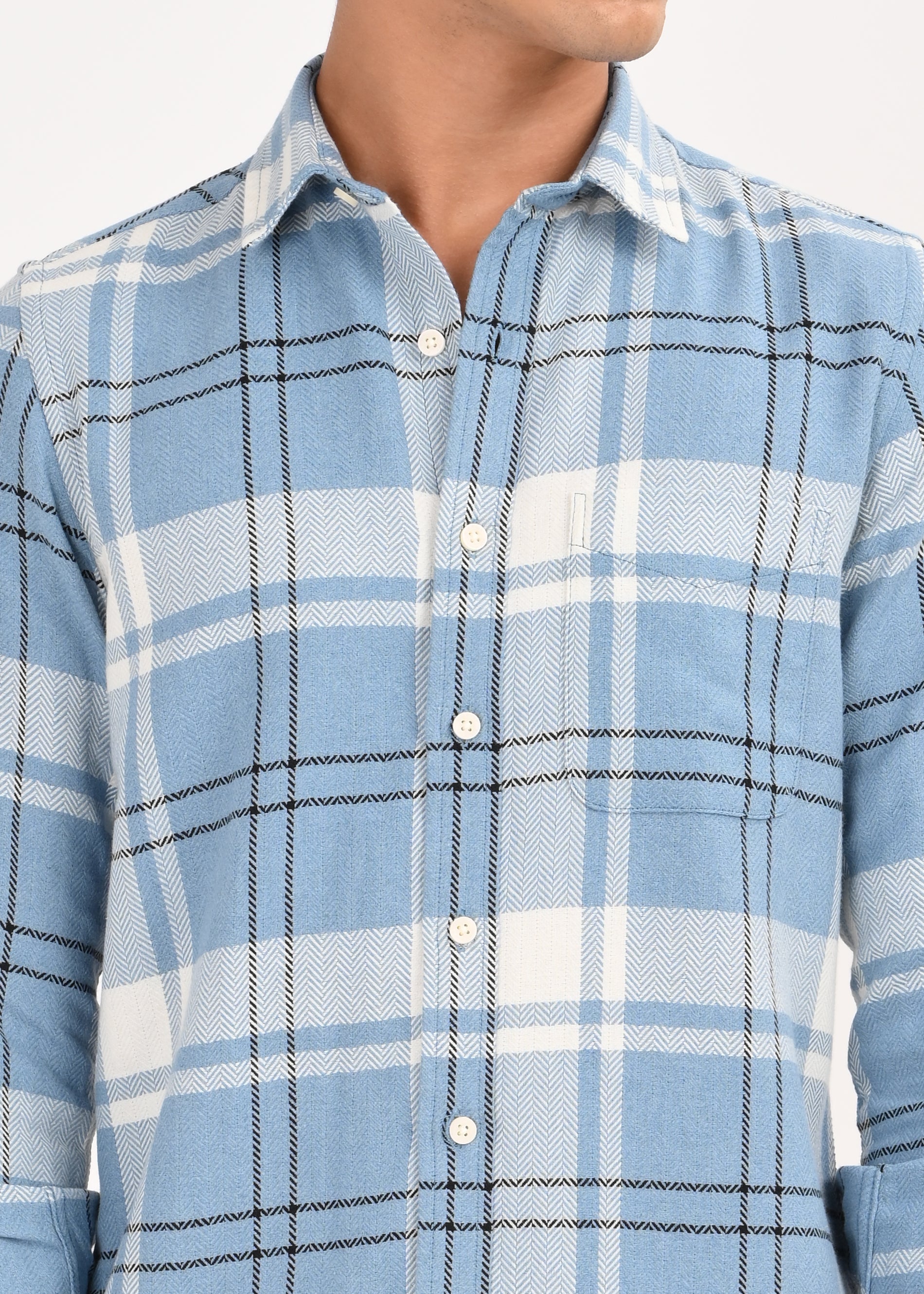 Men Navy Herringbone Checked Shirt