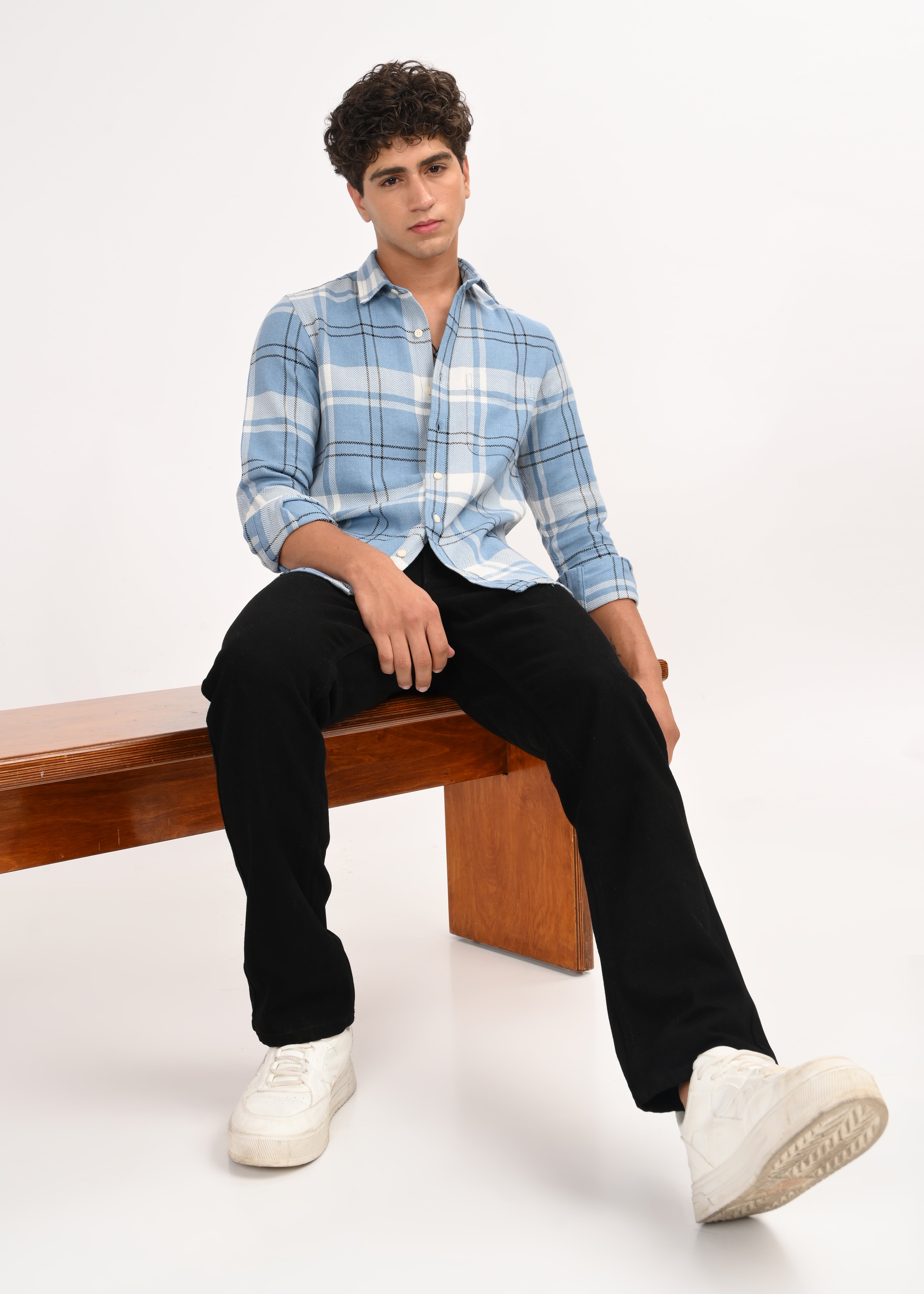 Men Navy Herringbone Checked Shirt