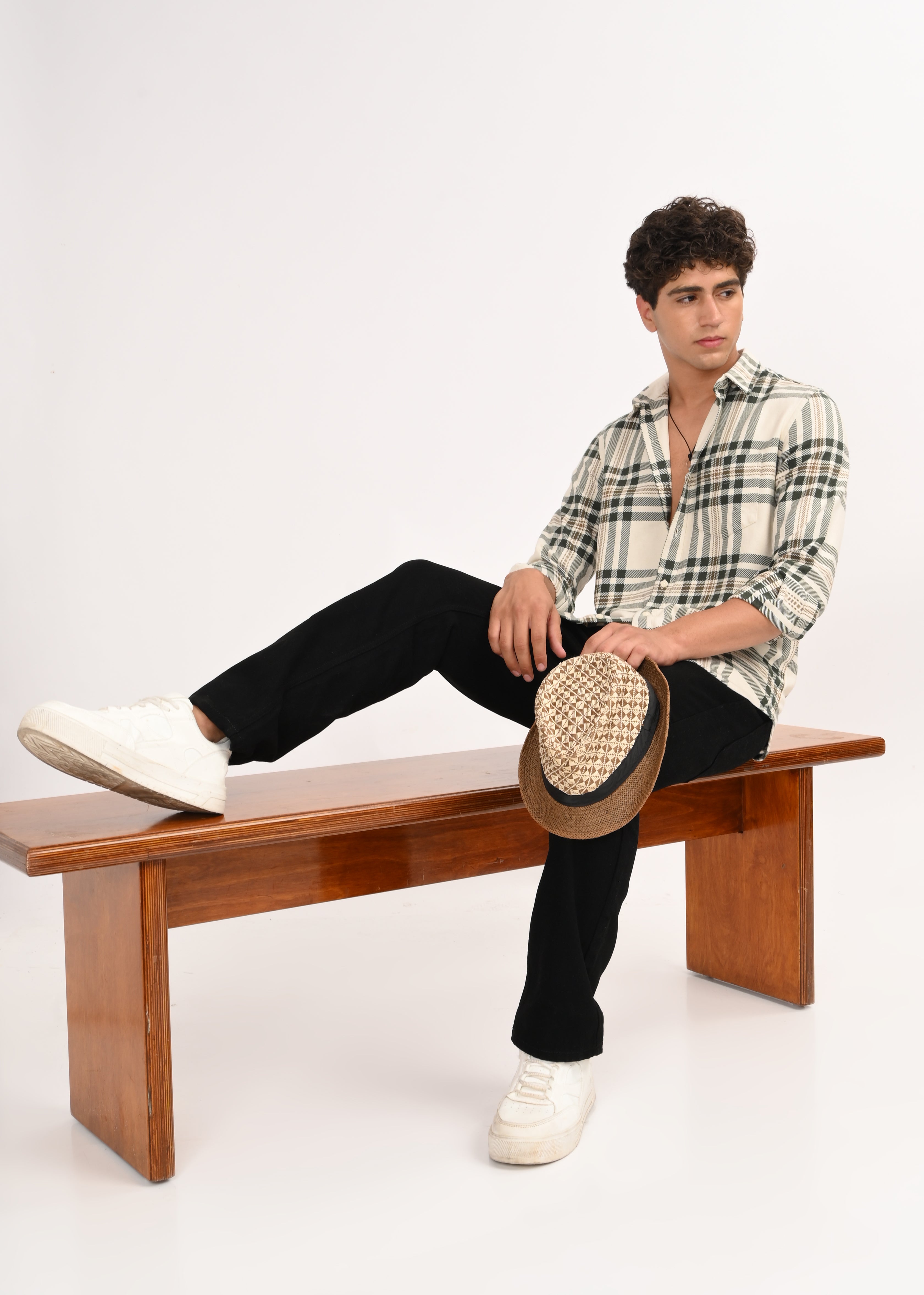 Men Cream Classic Checked Shirt