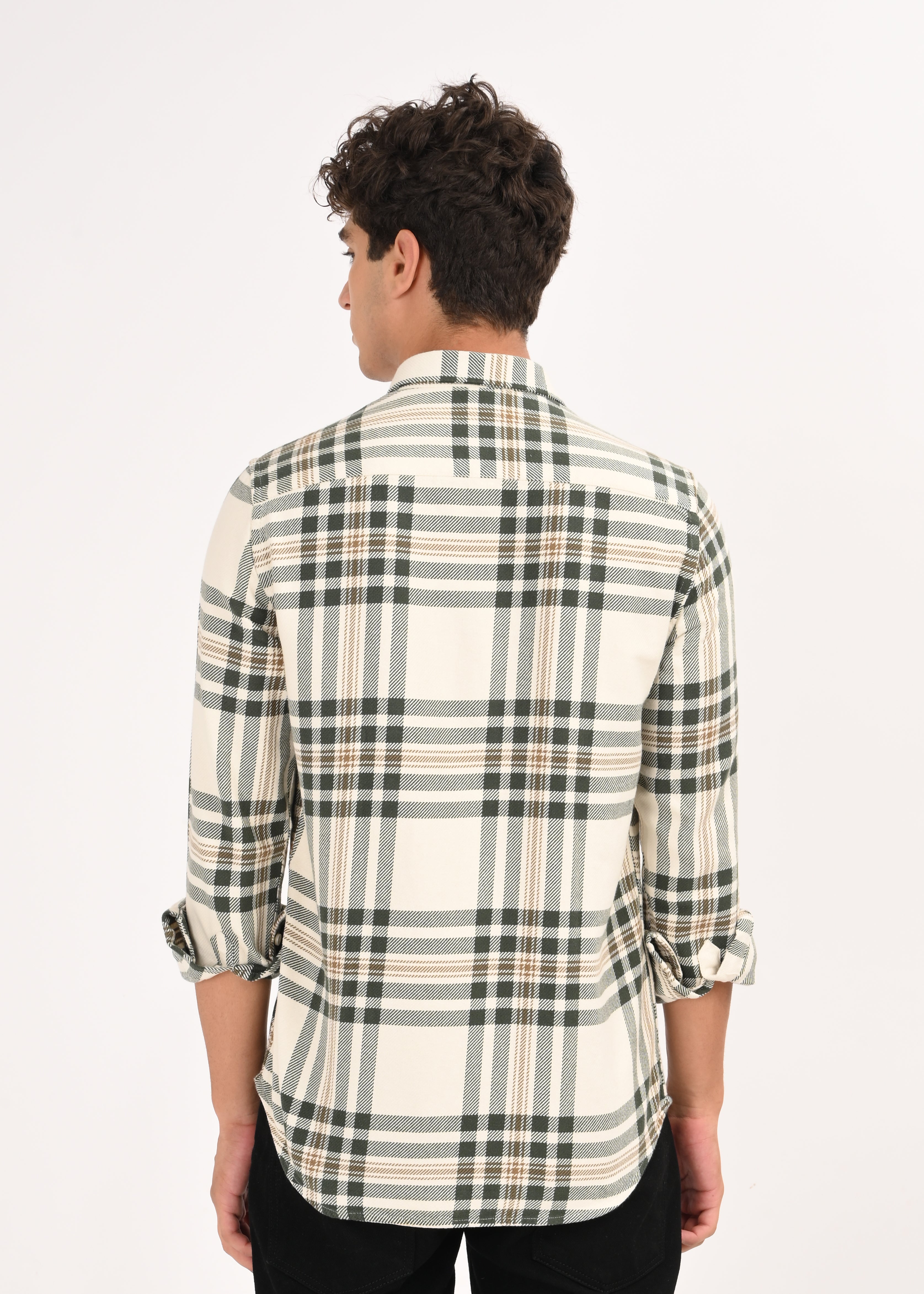 Men Cream Classic Checked Shirt