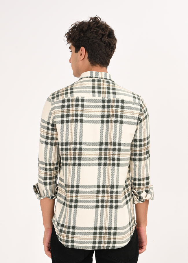Men Cream Classic Checked Shirt
