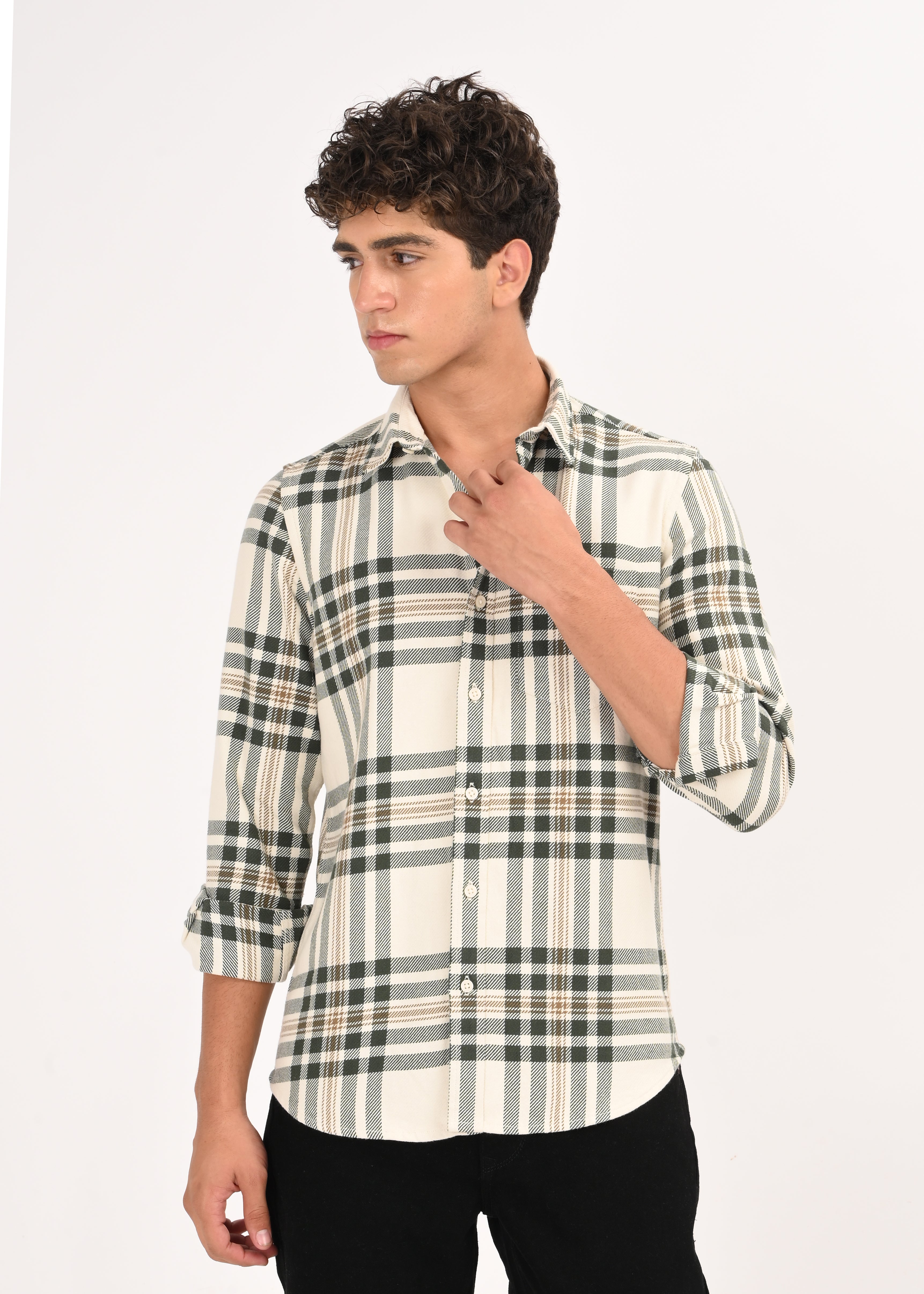 Men Cream Classic Checked Shirt