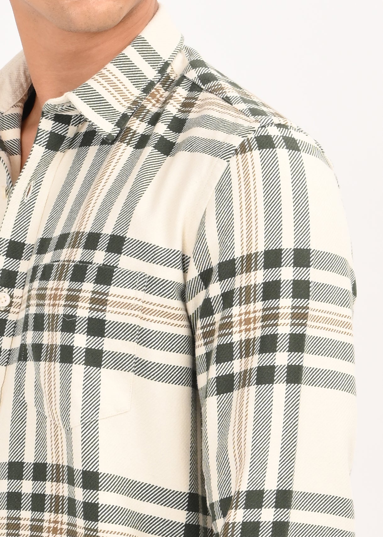 Men Cream Classic Checked Shirt