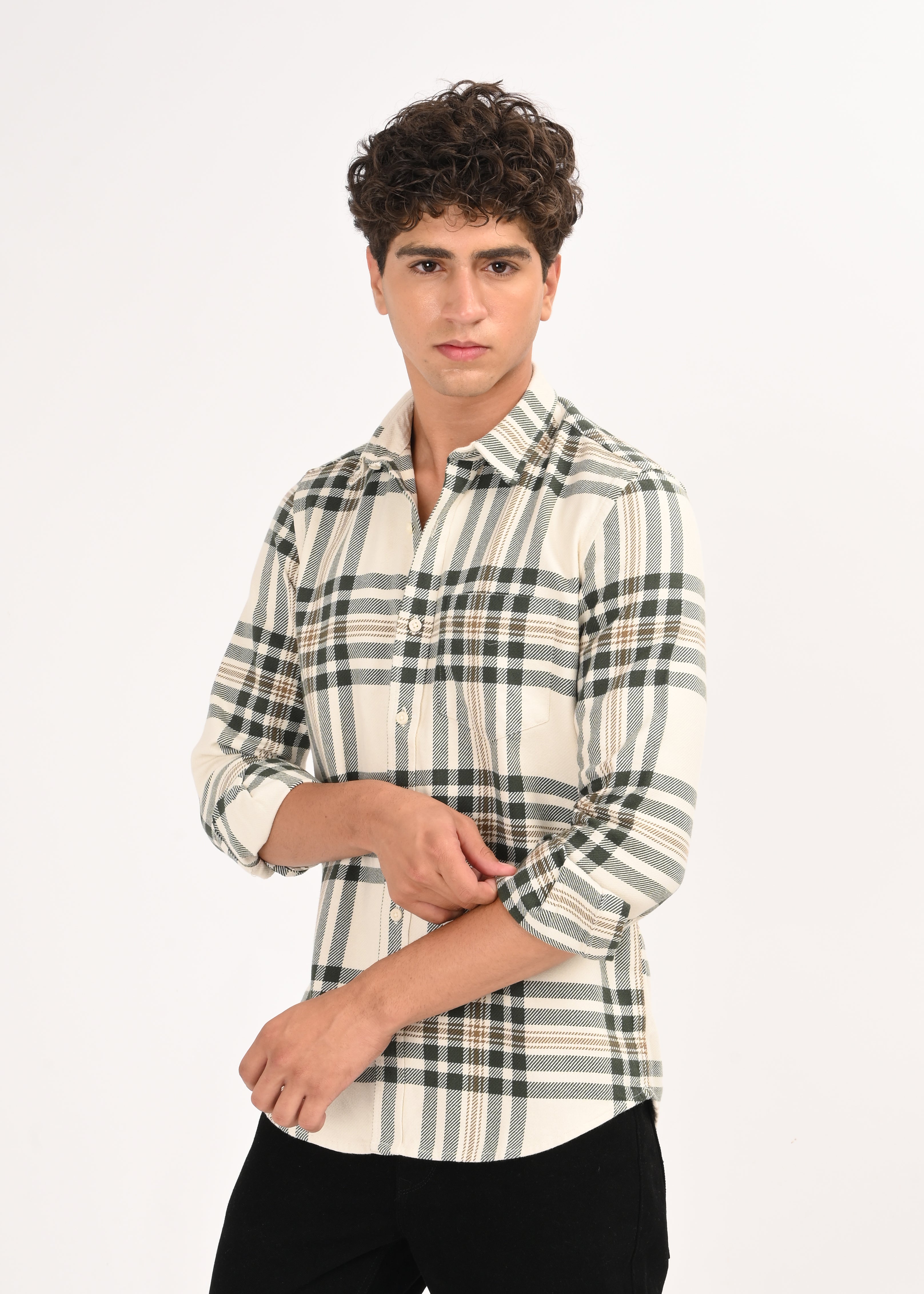 Men Cream Classic Checked Shirt