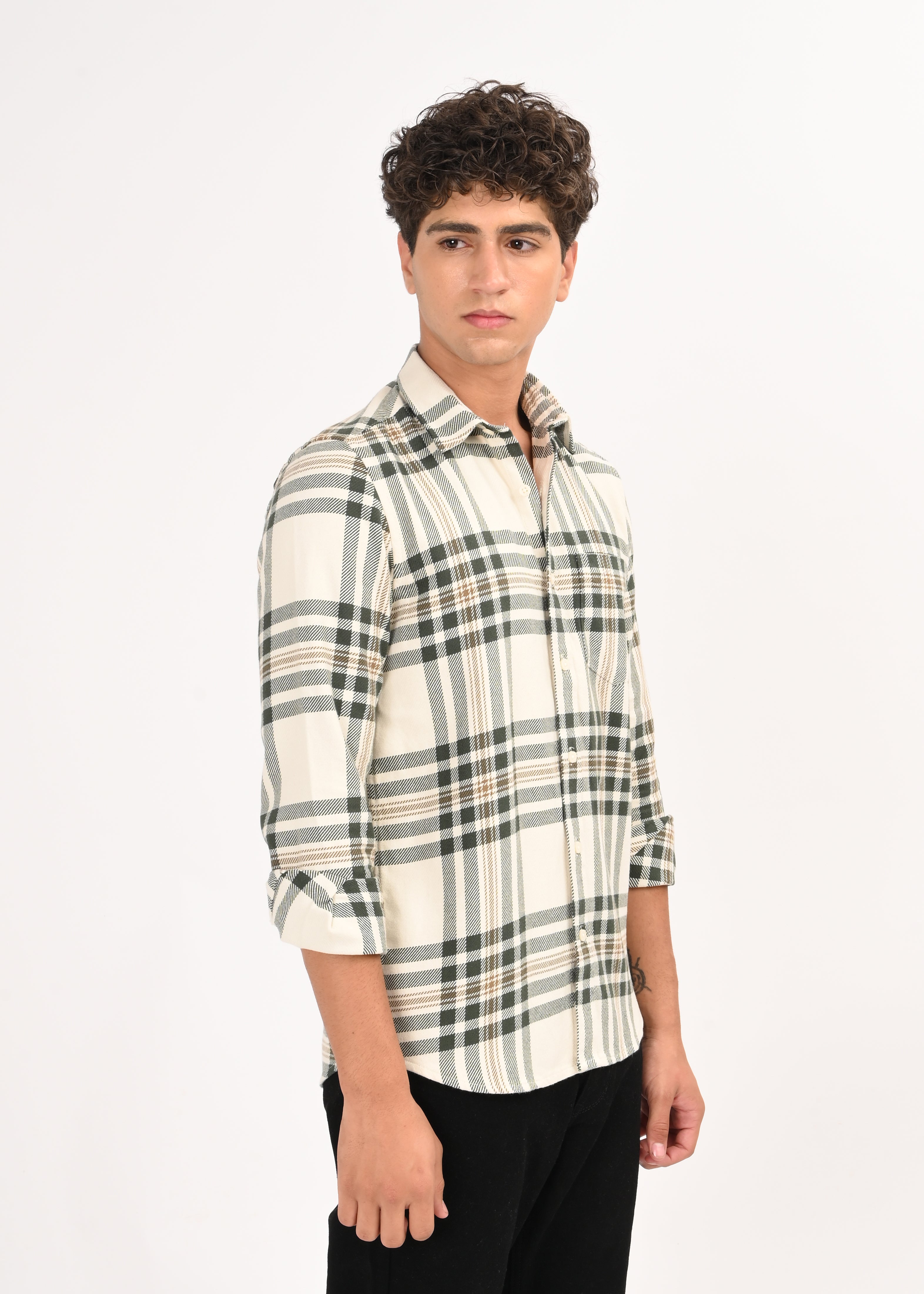 Men Cream Classic Checked Shirt