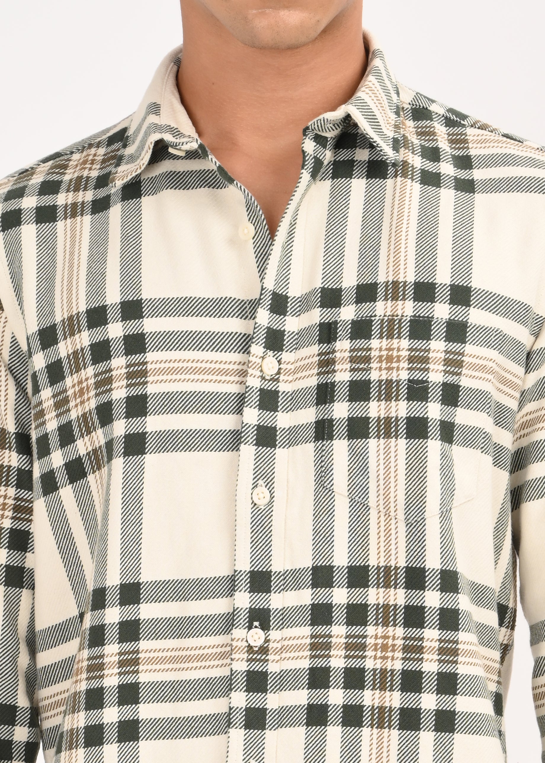 Men Cream Classic Checked Shirt
